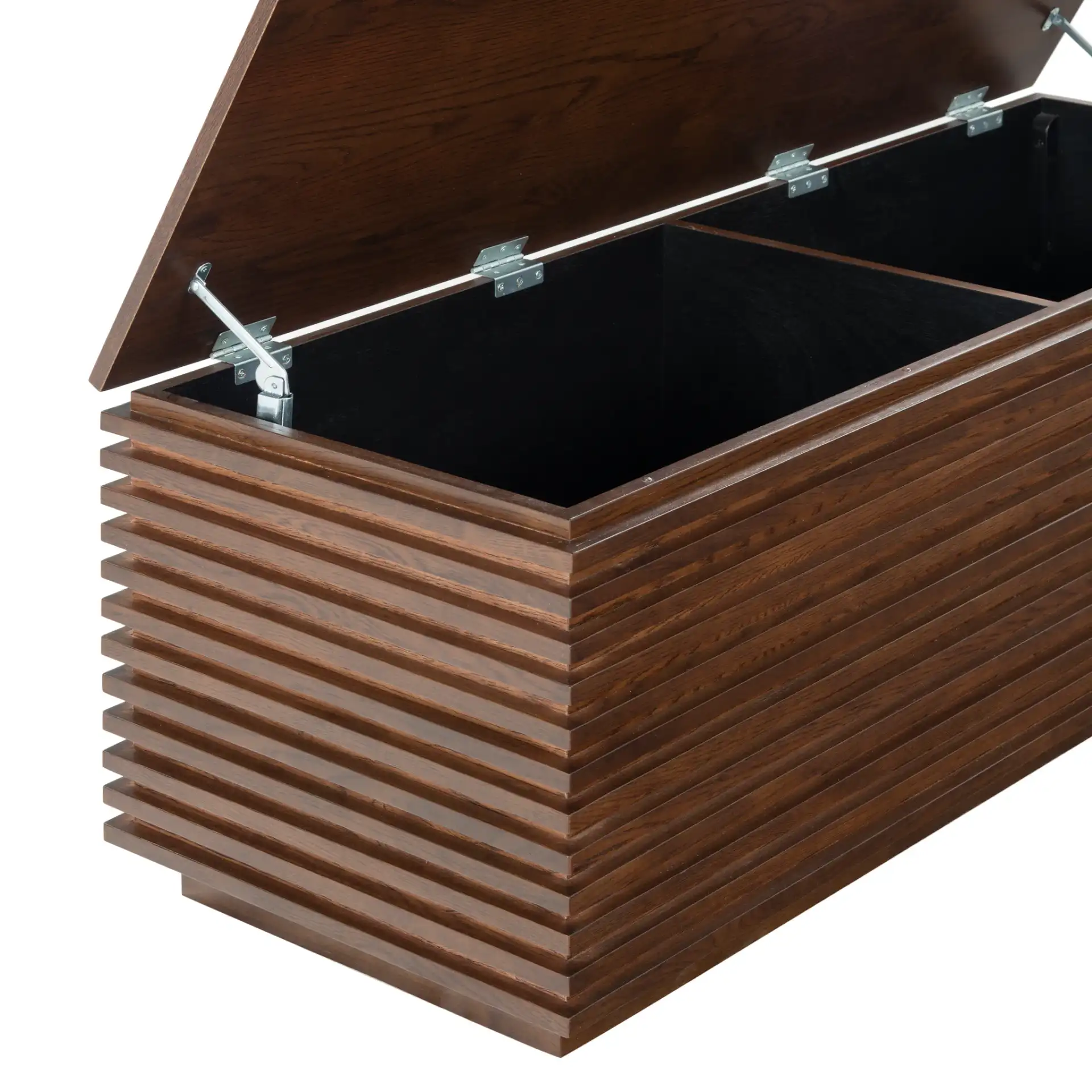 Zuzu Wood Storage Bench in Walnut in a styled room
