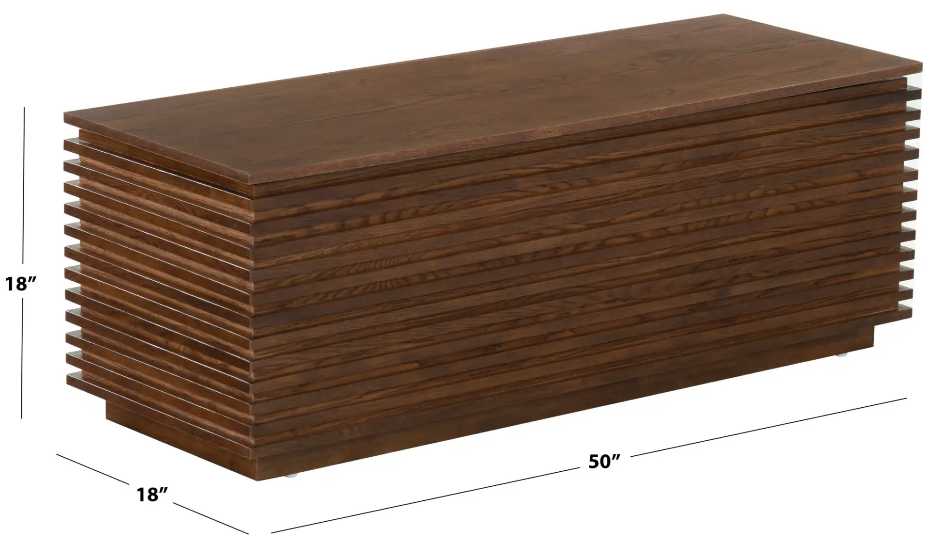 Zuzu Wood Storage Bench in Walnut, detail view