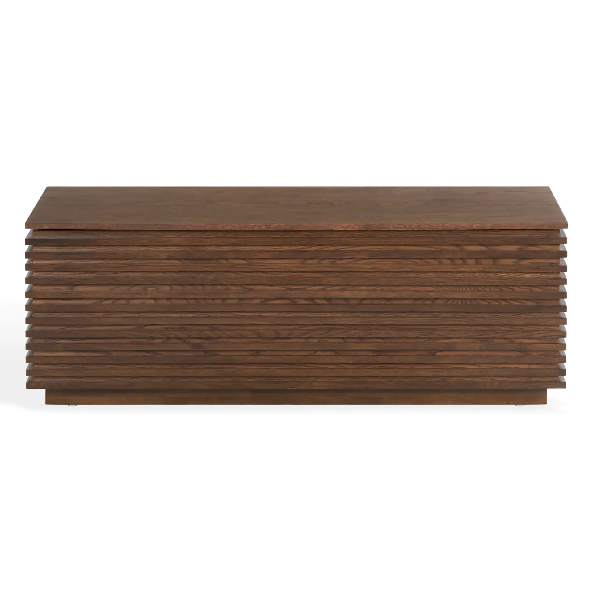 Zuzu Wood Storage Bench in Walnut, detail view