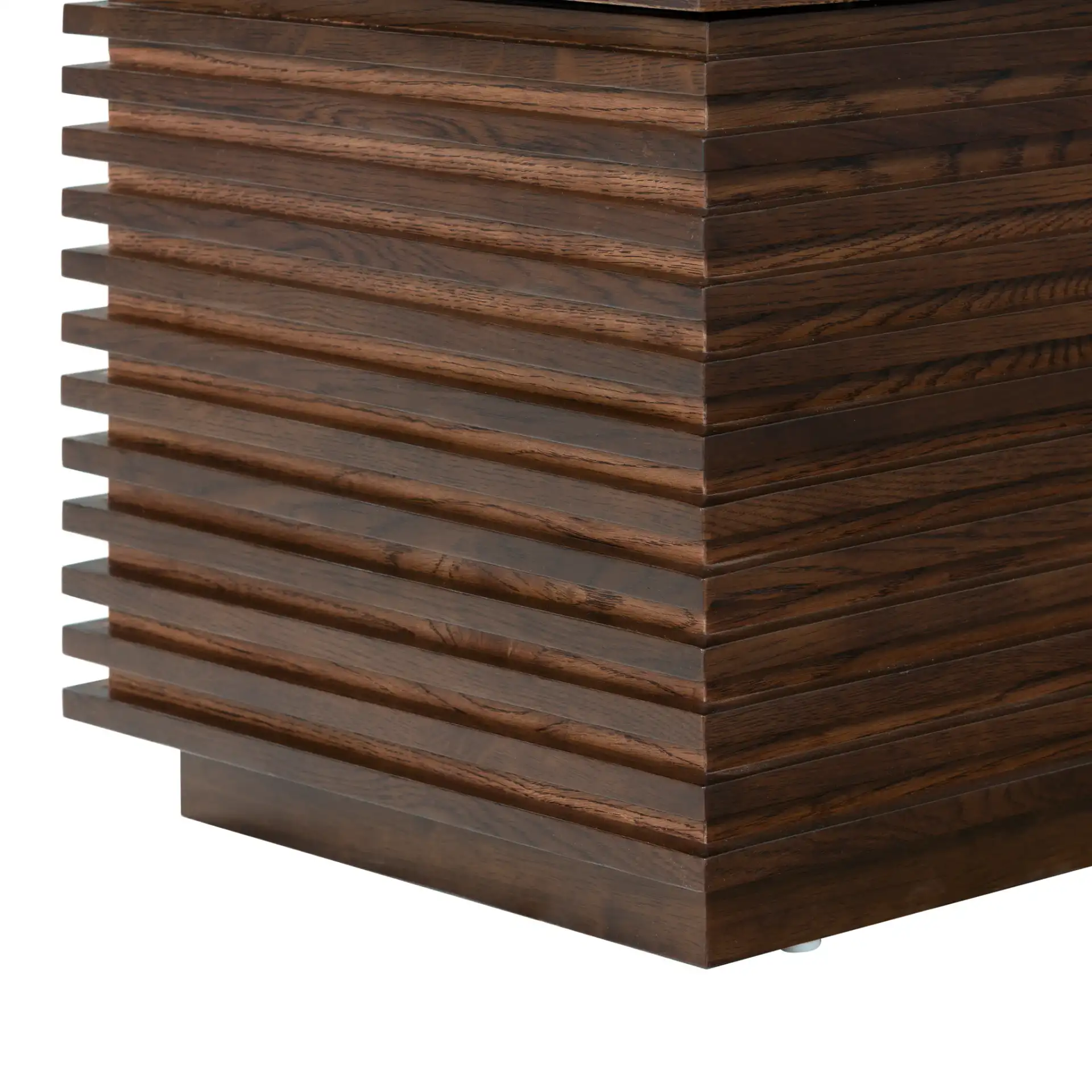 Zuzu Wood Storage Bench in Walnut, detail view