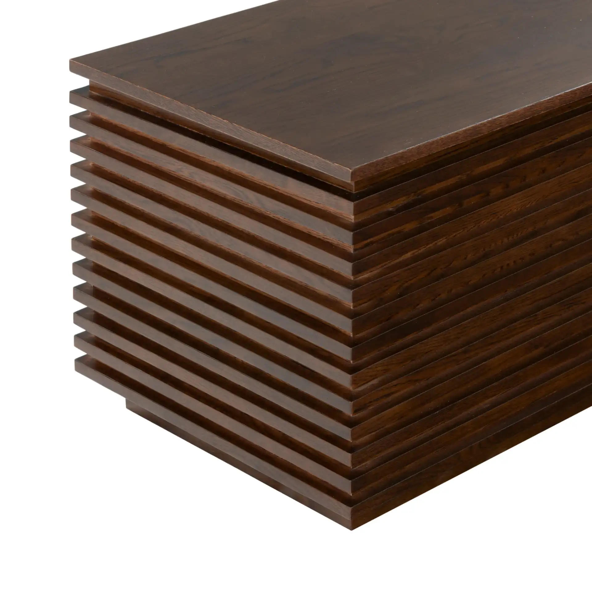 Zuzu Wood Storage Bench in Walnut, detail view