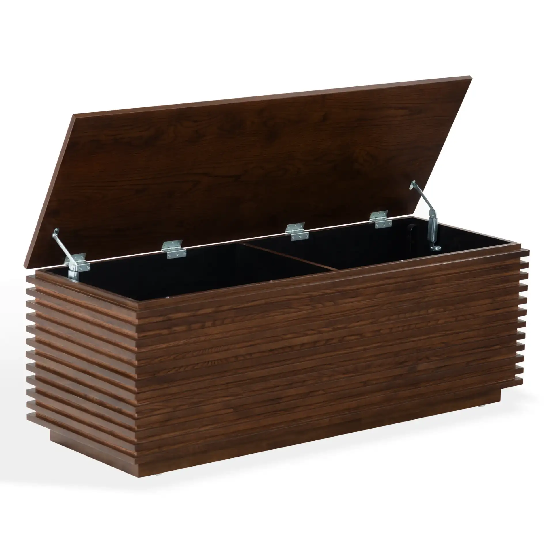 Zuzu Wood Storage Bench in Walnut, detail view