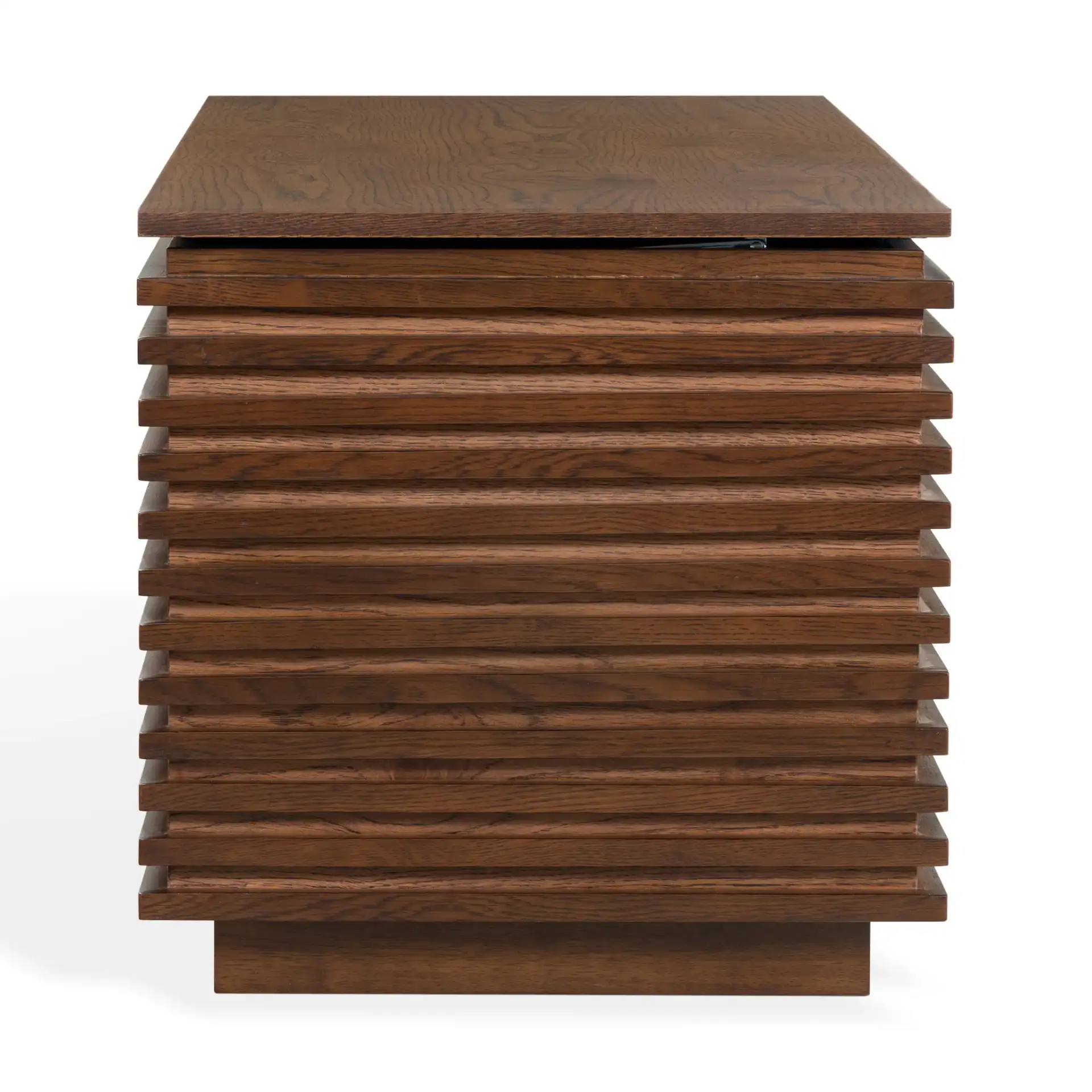 Zuzu Wood Storage Bench in Walnut, detail view