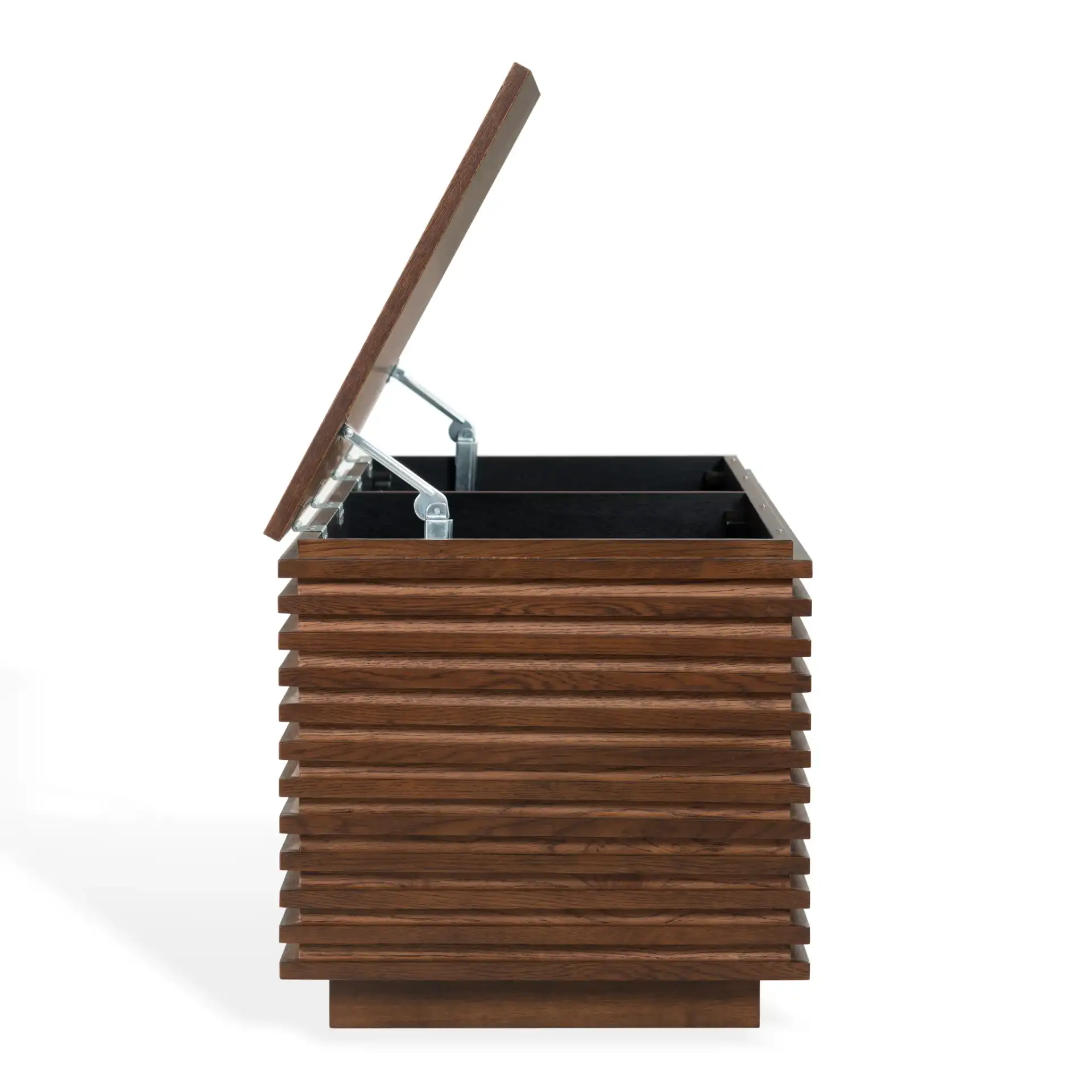 Zuzu Wood Storage Bench in Walnut, detail view