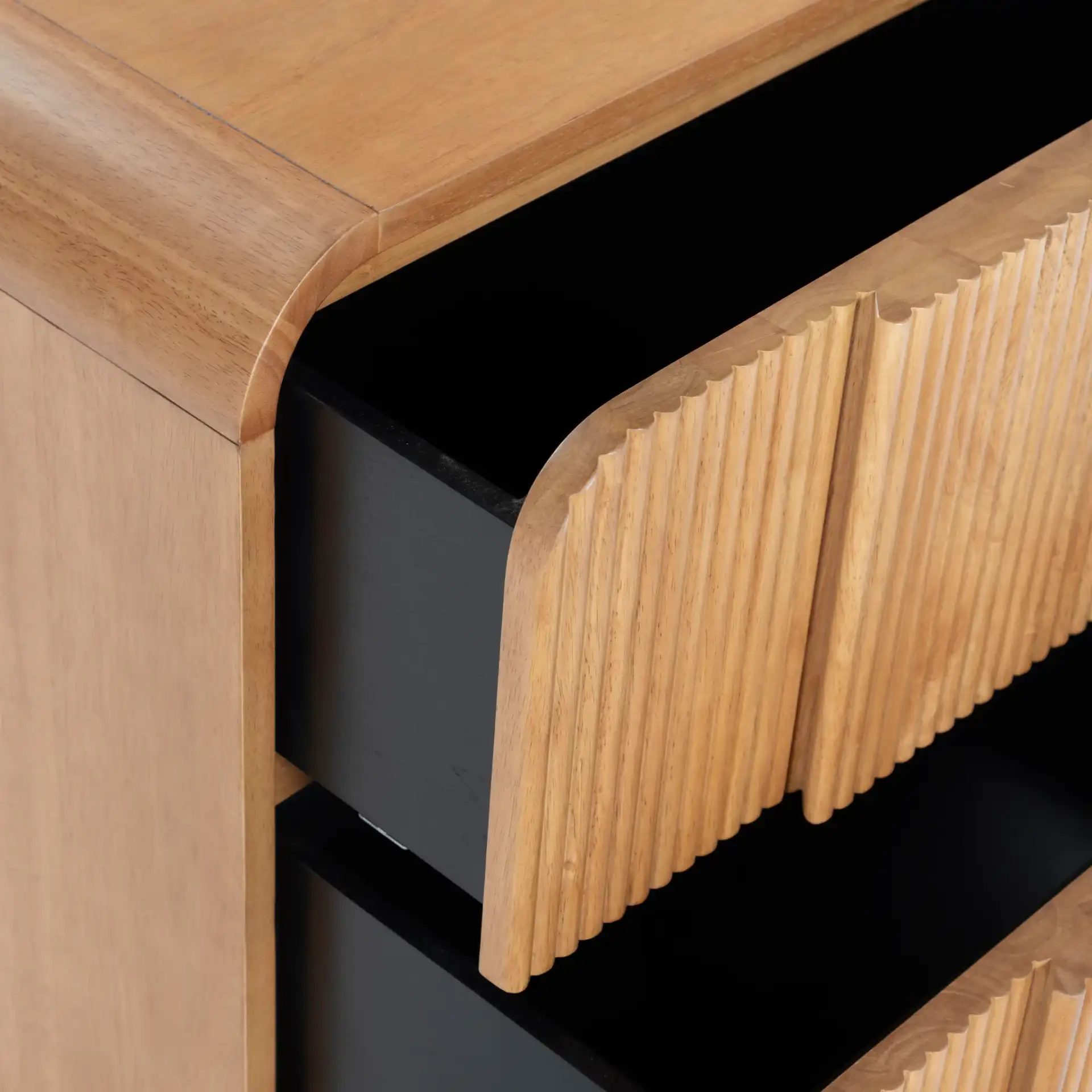 Vitale Reeded Wood Nightstand in Natural in a styled room