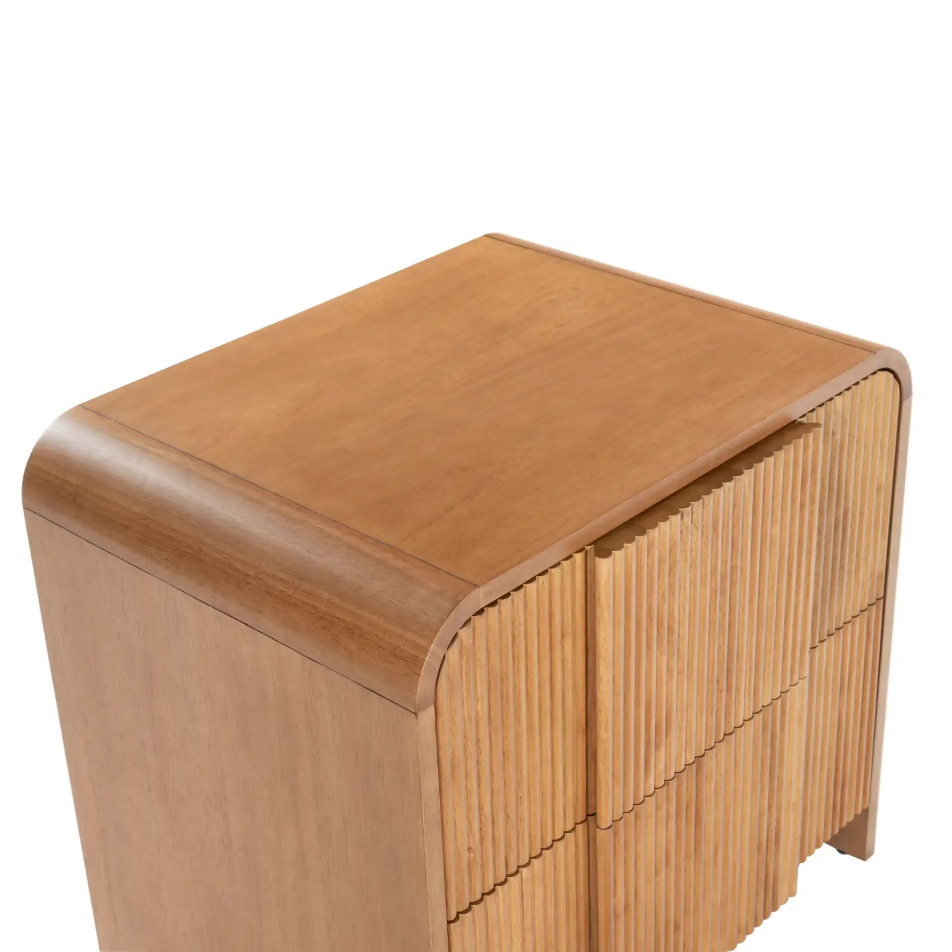 Vitale Reeded Wood Nightstand in Natural in a styled room