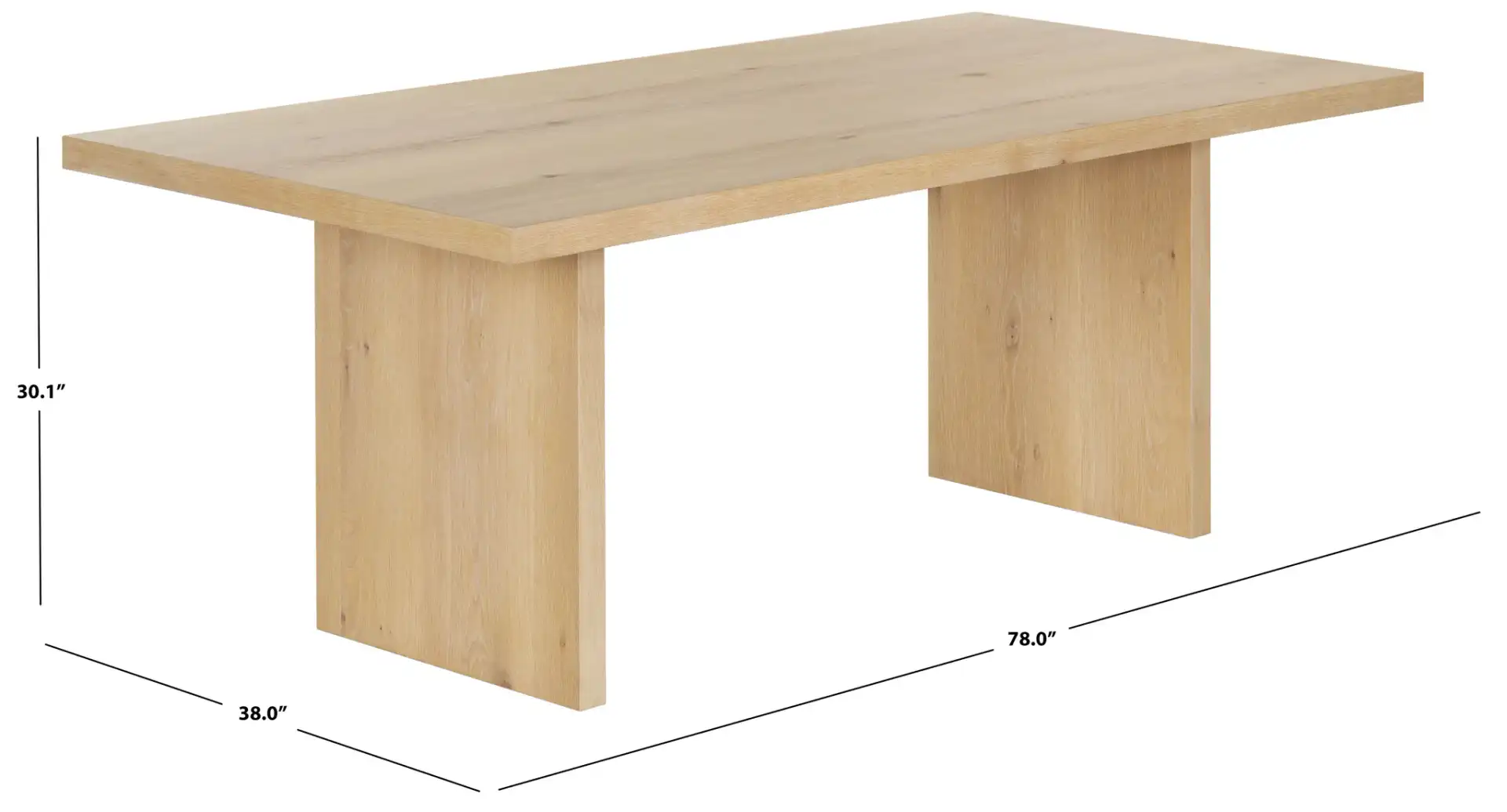 Shelbee Wood Rectangular Dining Table in Natural Cerused Oak, detail view