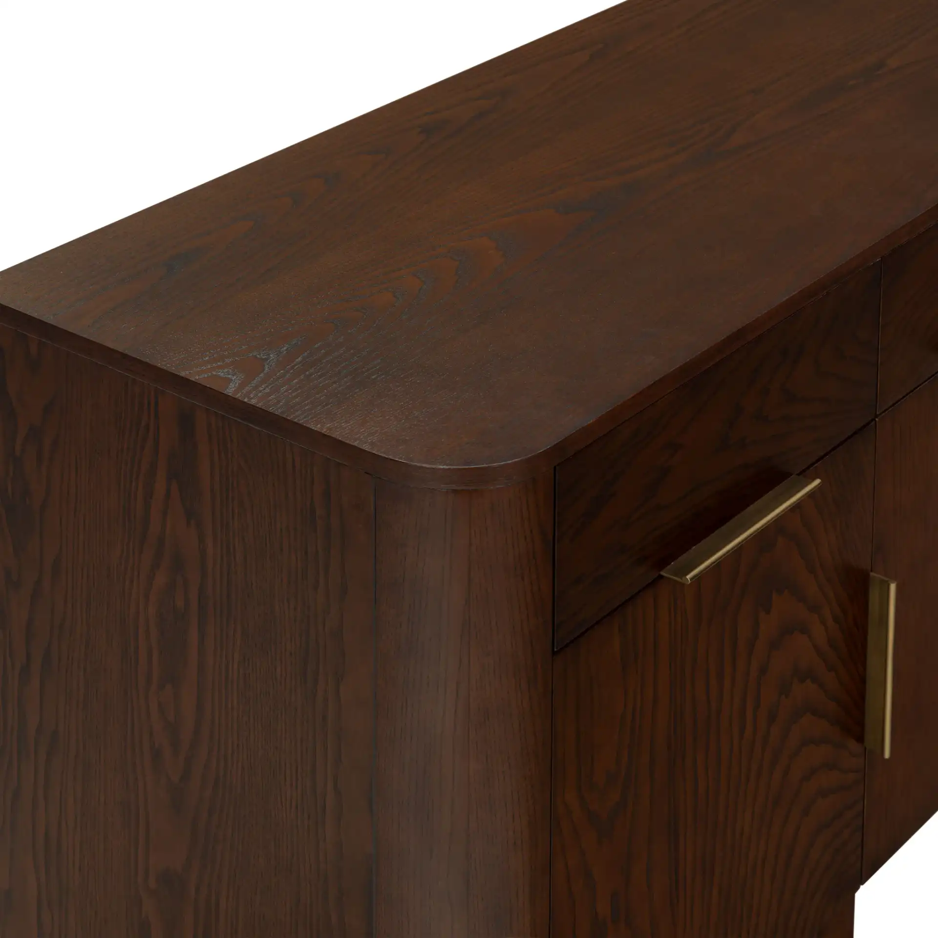 Dorothea Three-Drawer Wood Sideboard in Walnut in a styled room