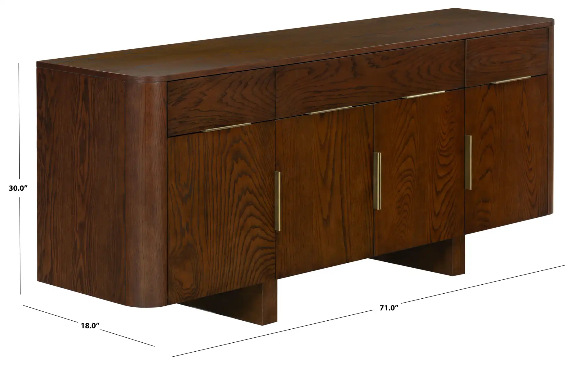 Dorothea Three-Drawer Wood Sideboard in Walnut, detail view