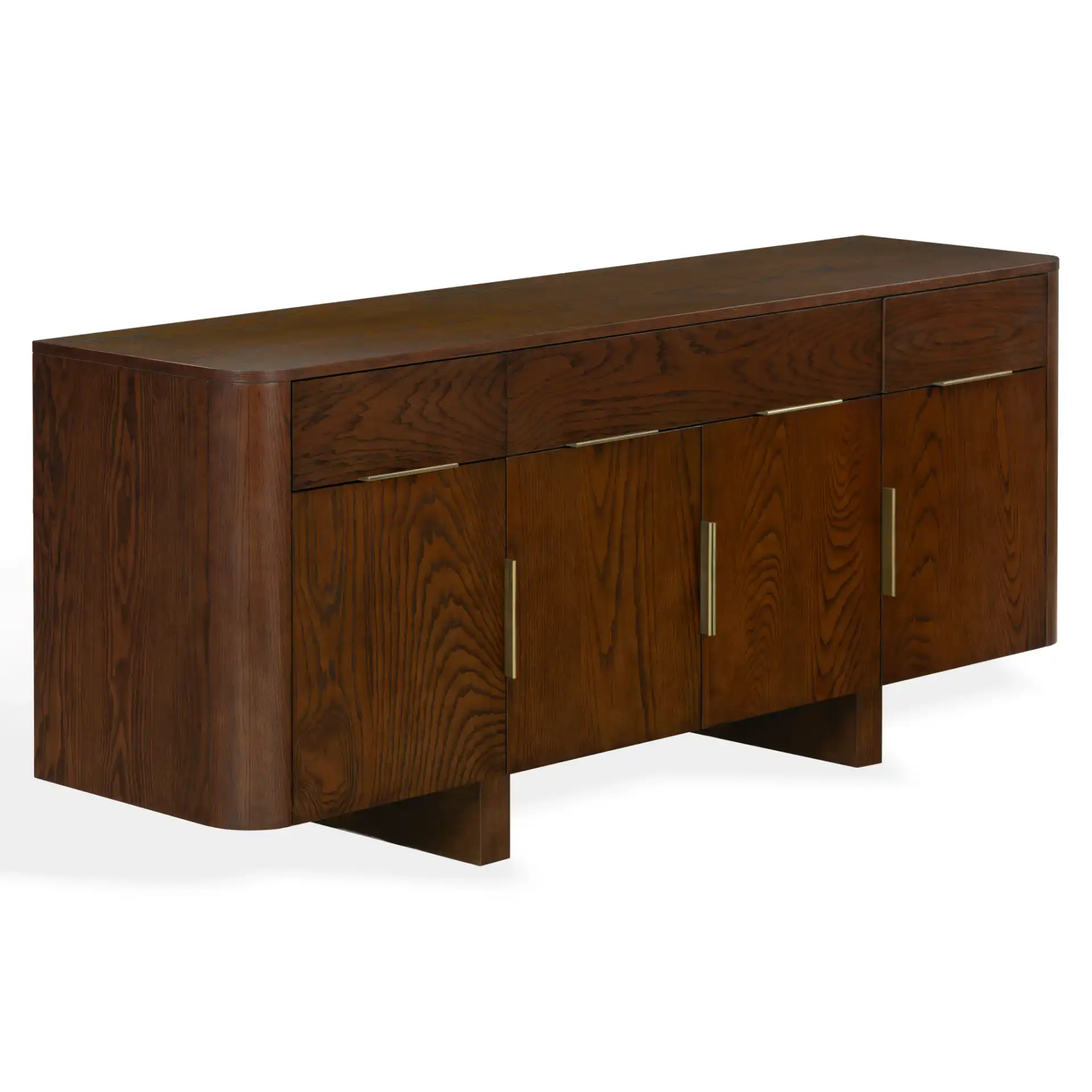 Dorothea Three-Drawer Wood Sideboard in Walnut, detail view