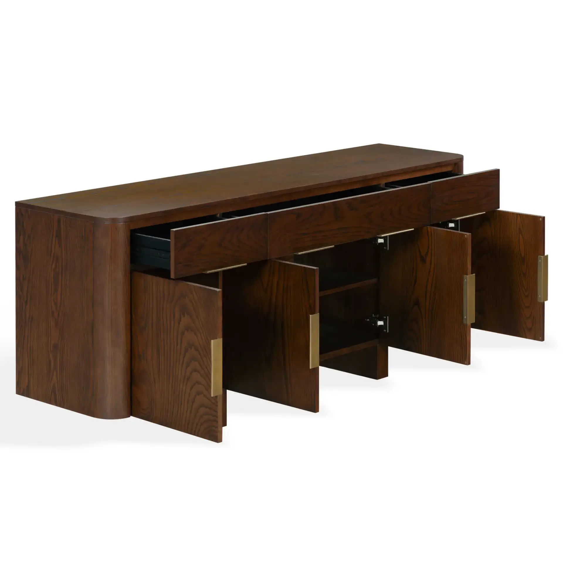 Dorothea Three-Drawer Wood Sideboard in Walnut, detail view