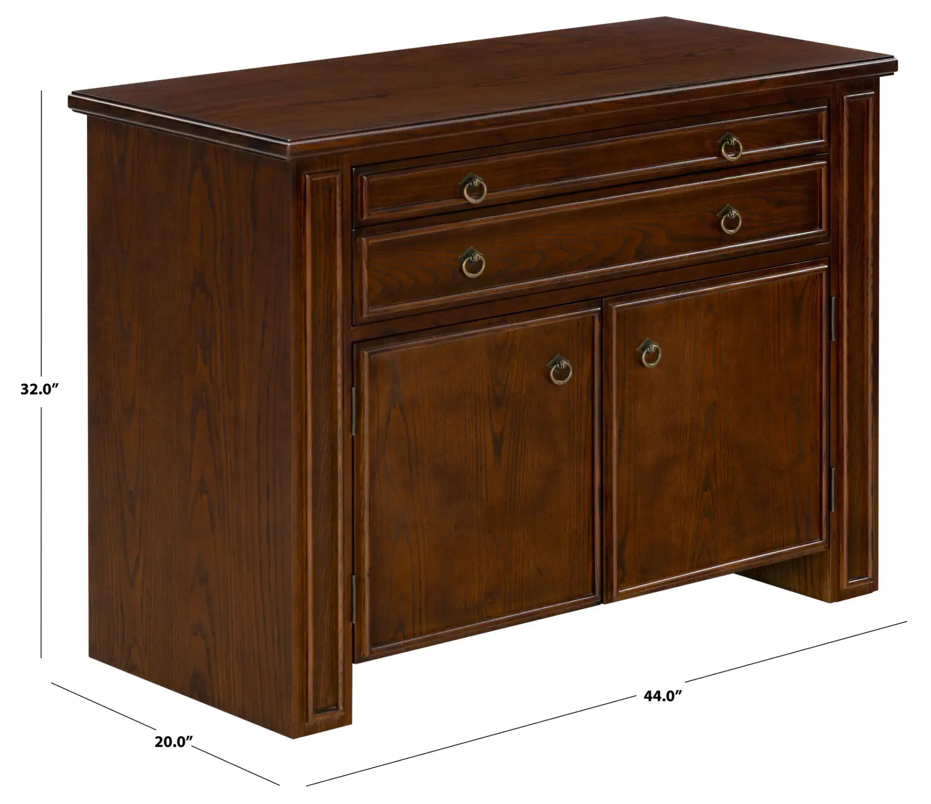 Caroline Two-Drawer Chest in Walnut, detail view