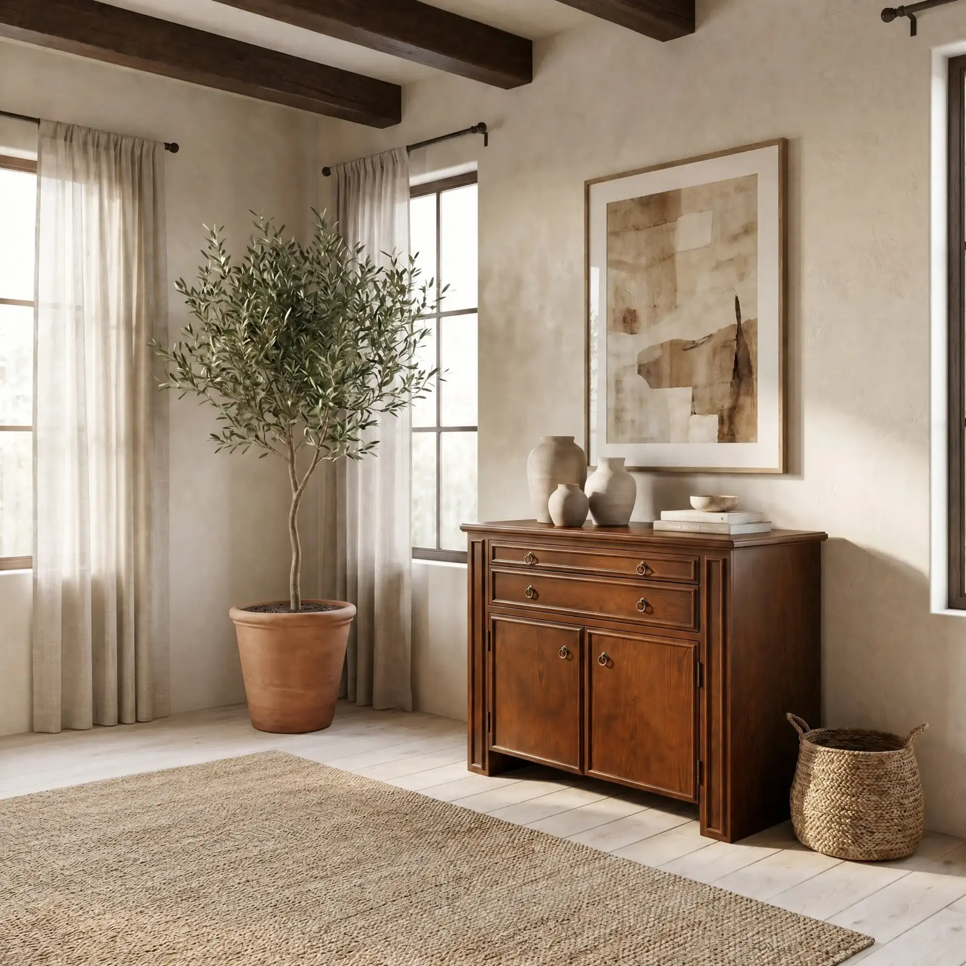 Caroline Two-Drawer Chest in Walnut in a styled room