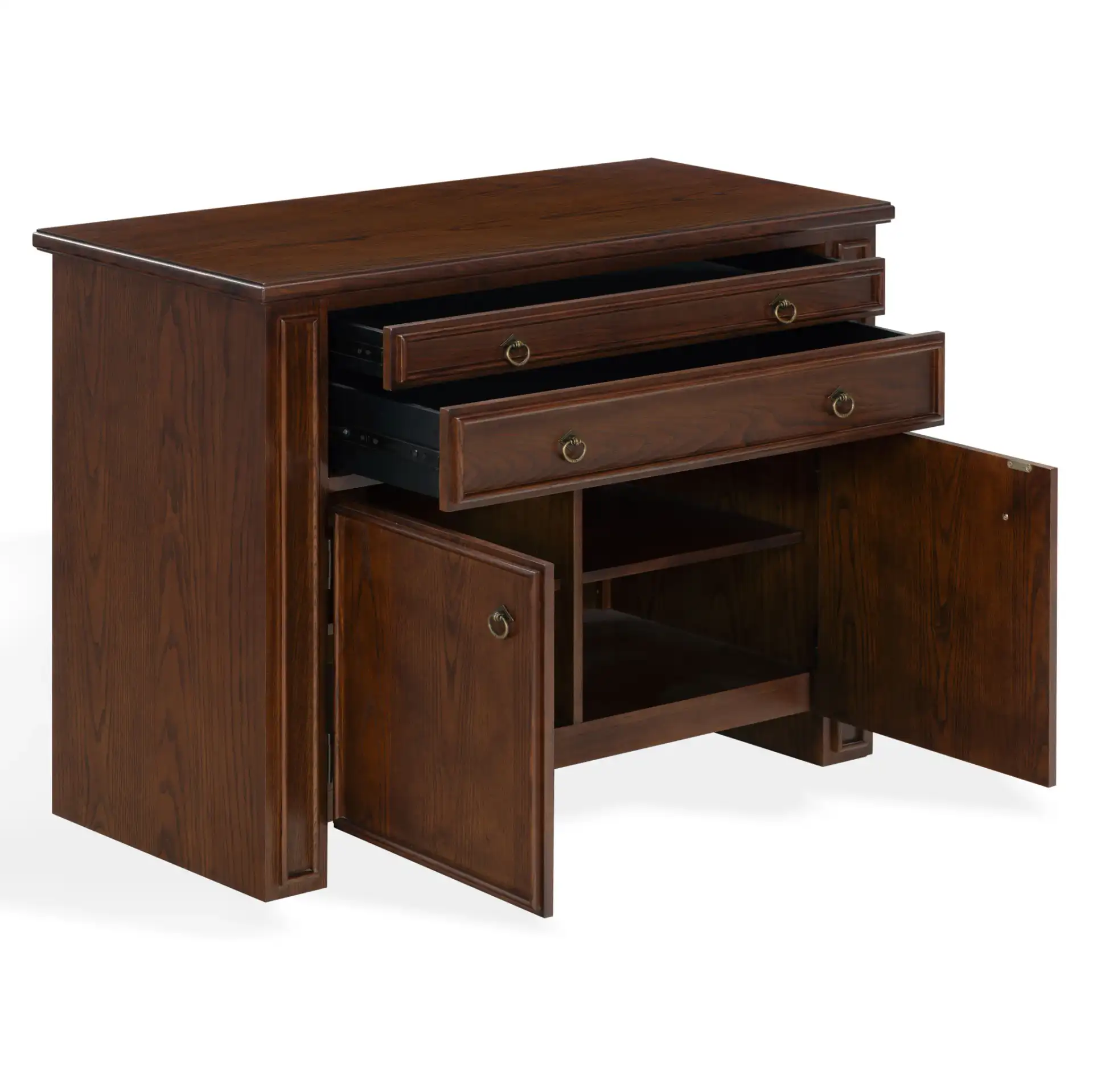 Caroline Two-Drawer Chest in Walnut, detail view
