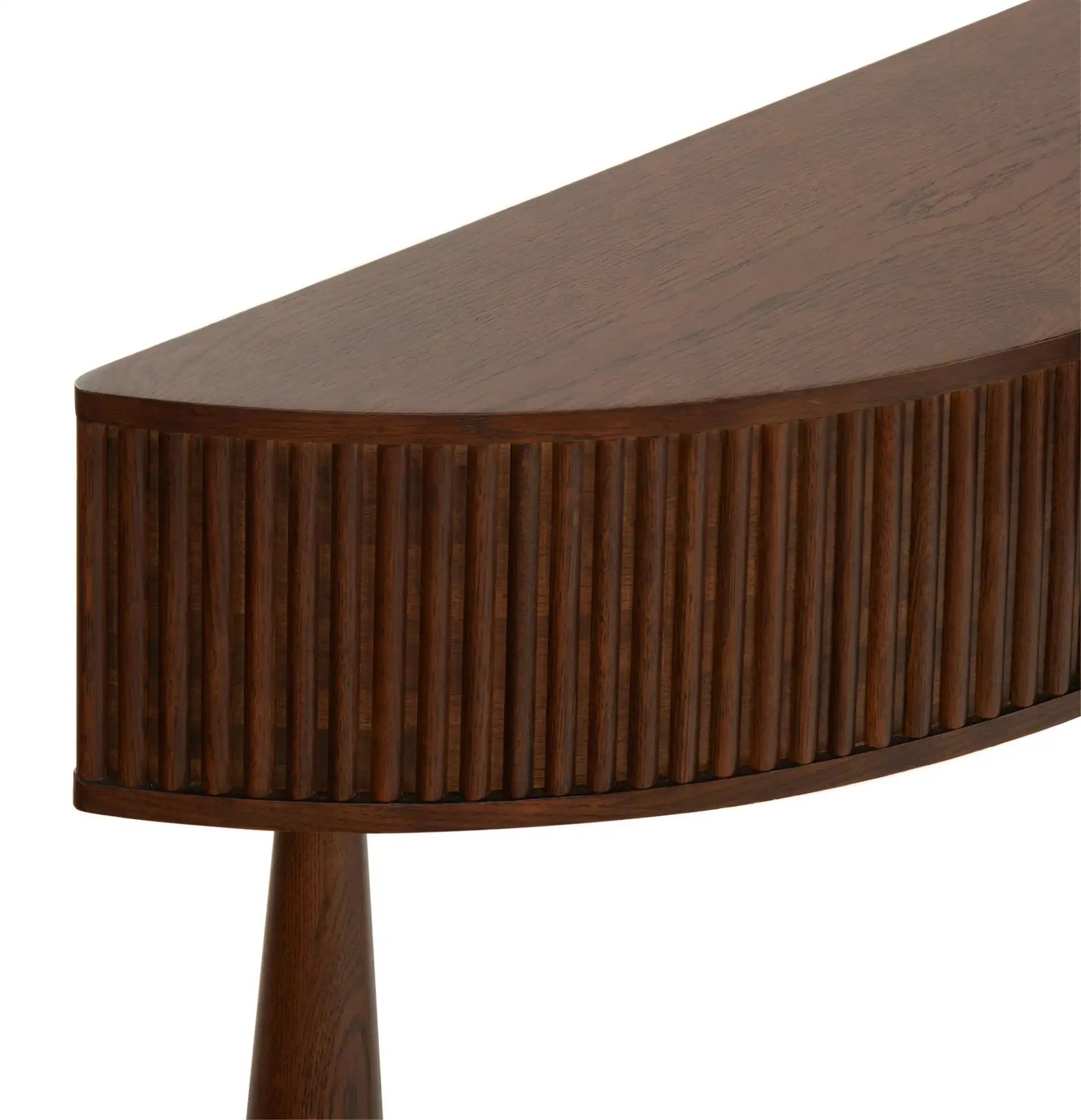Vivietta Fluted Wood Console in Walnut / Brass in a styled room