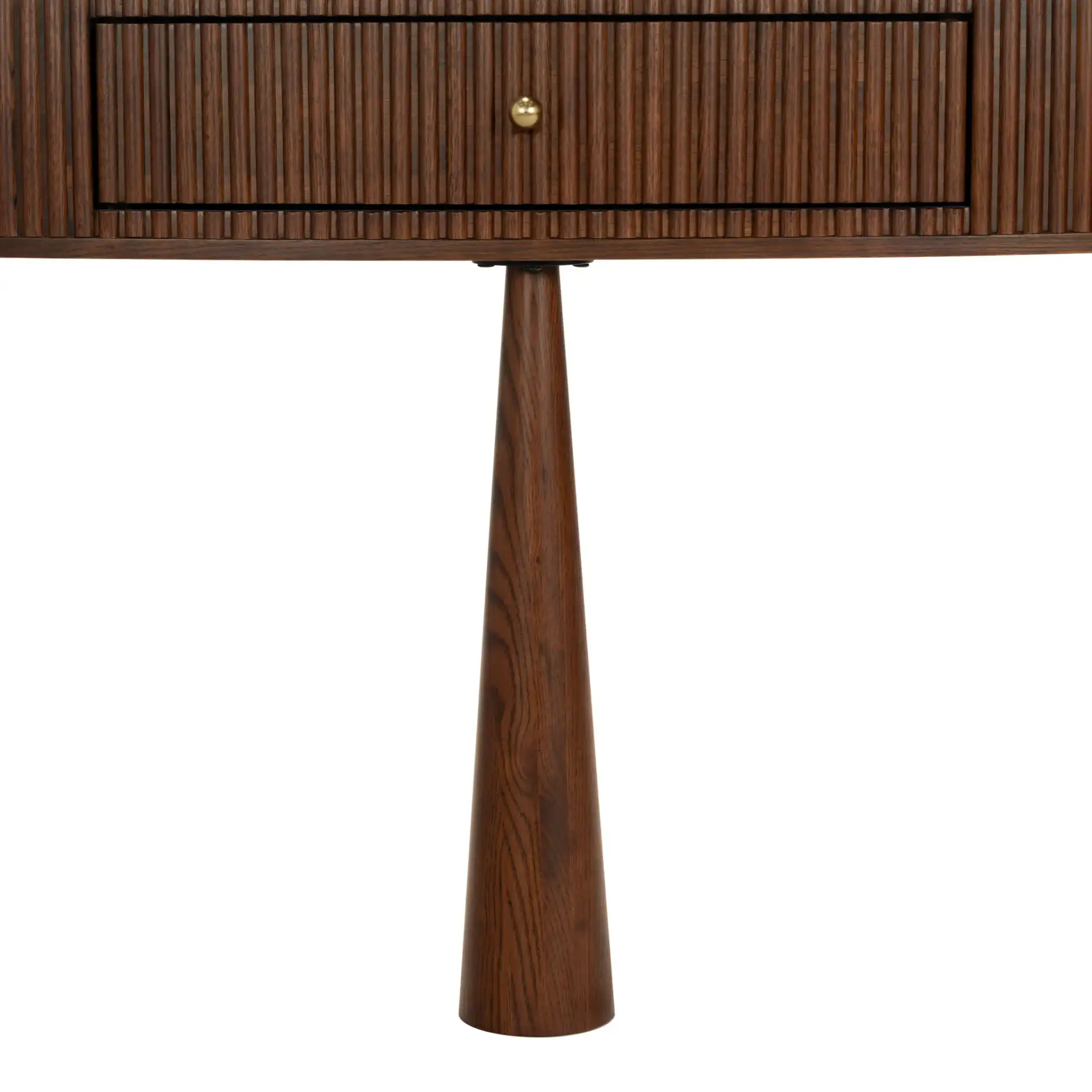 Vivietta Fluted Wood Console in Walnut / Brass, detail view