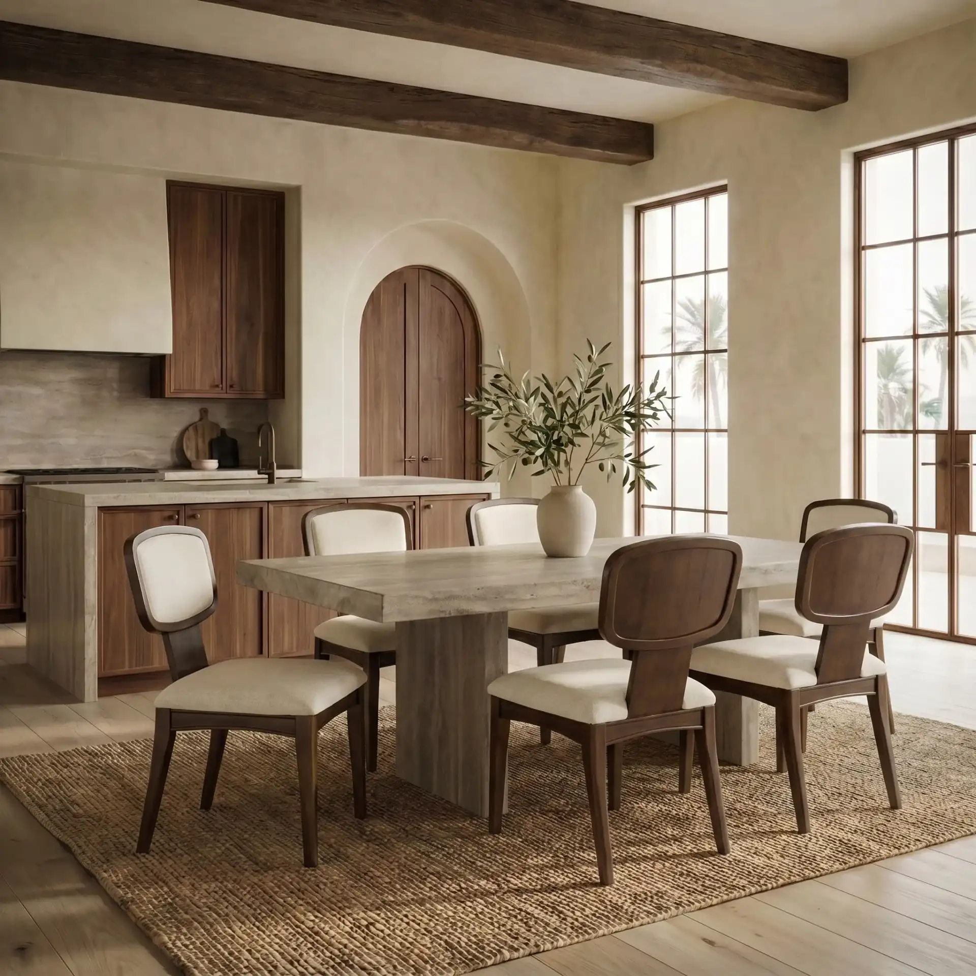 Beckalynn Upholstered Back Dining Chair (Set of 2) in Walnut / Ivory in a styled room