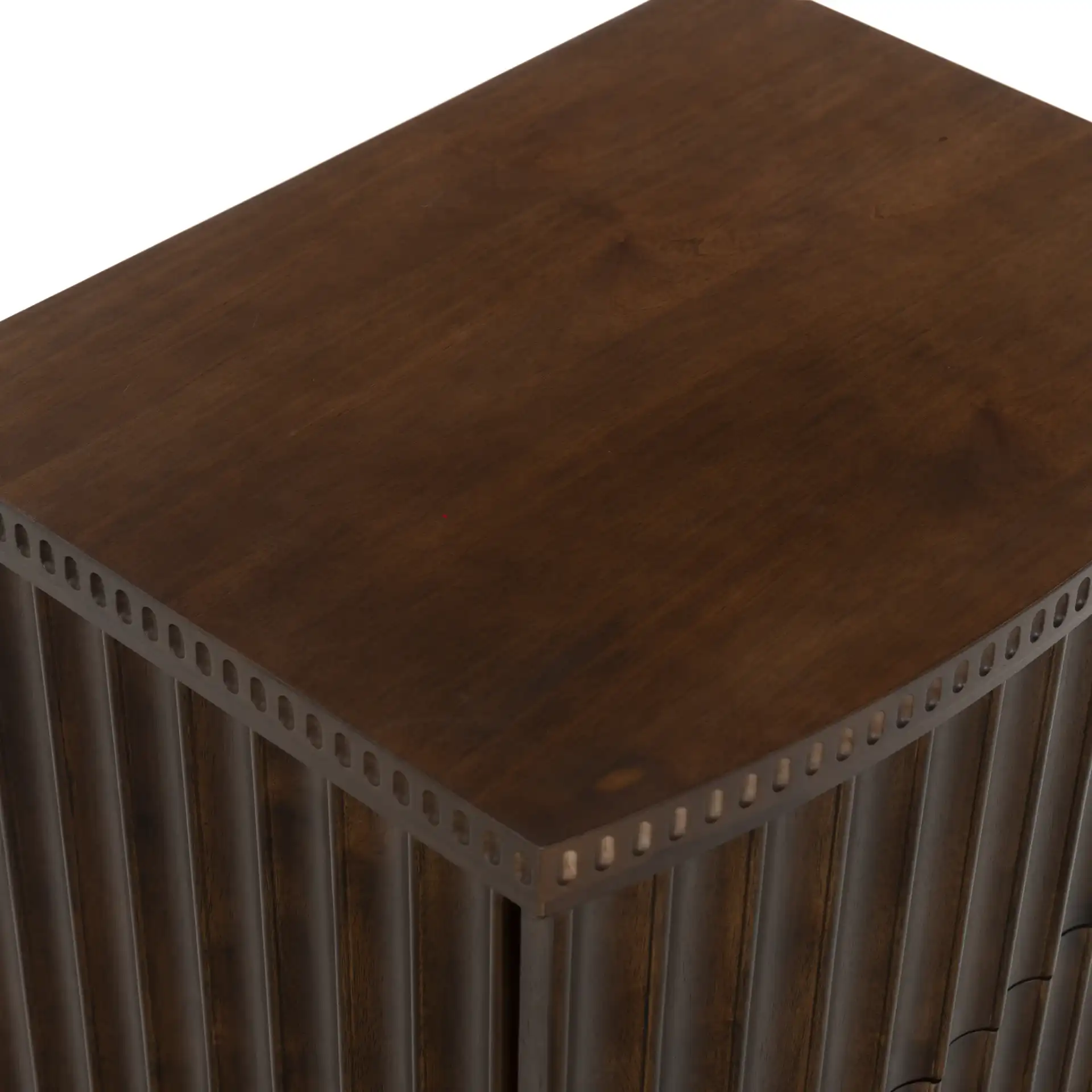 Dunne Fluted Drawer Front Nightstand in Dark Walnut in a styled room