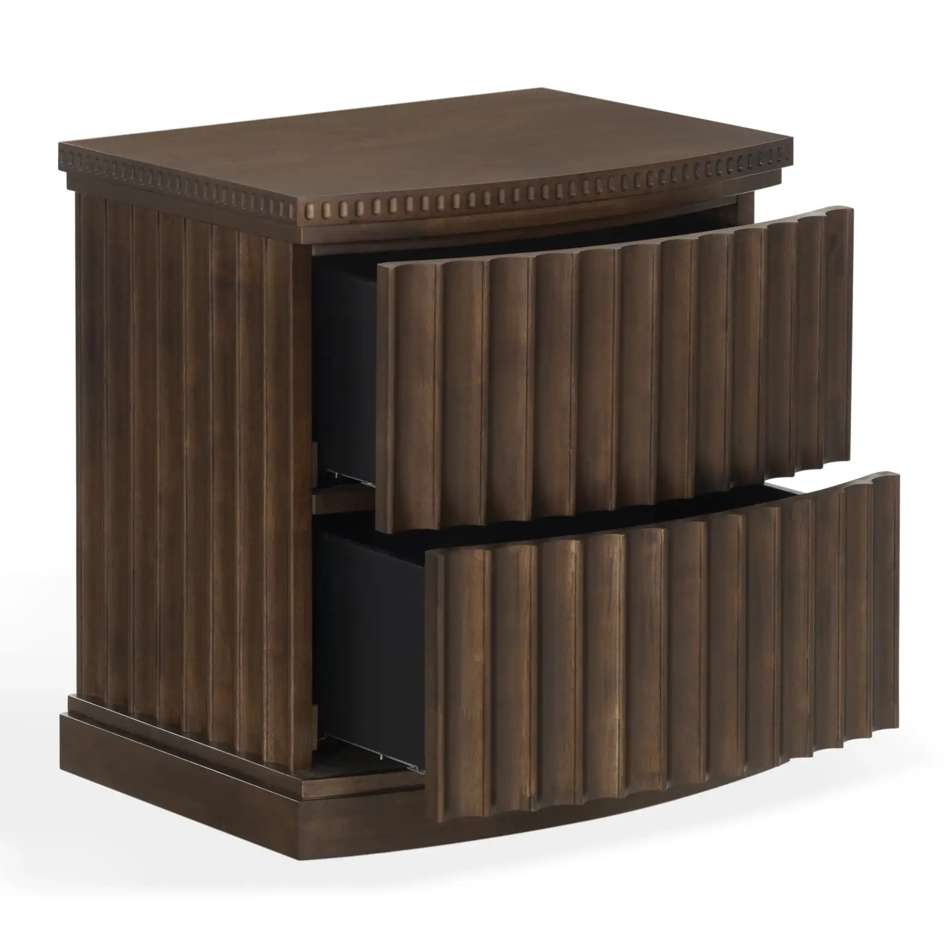 Dunne Fluted Drawer Front Nightstand in Dark Walnut, detail view