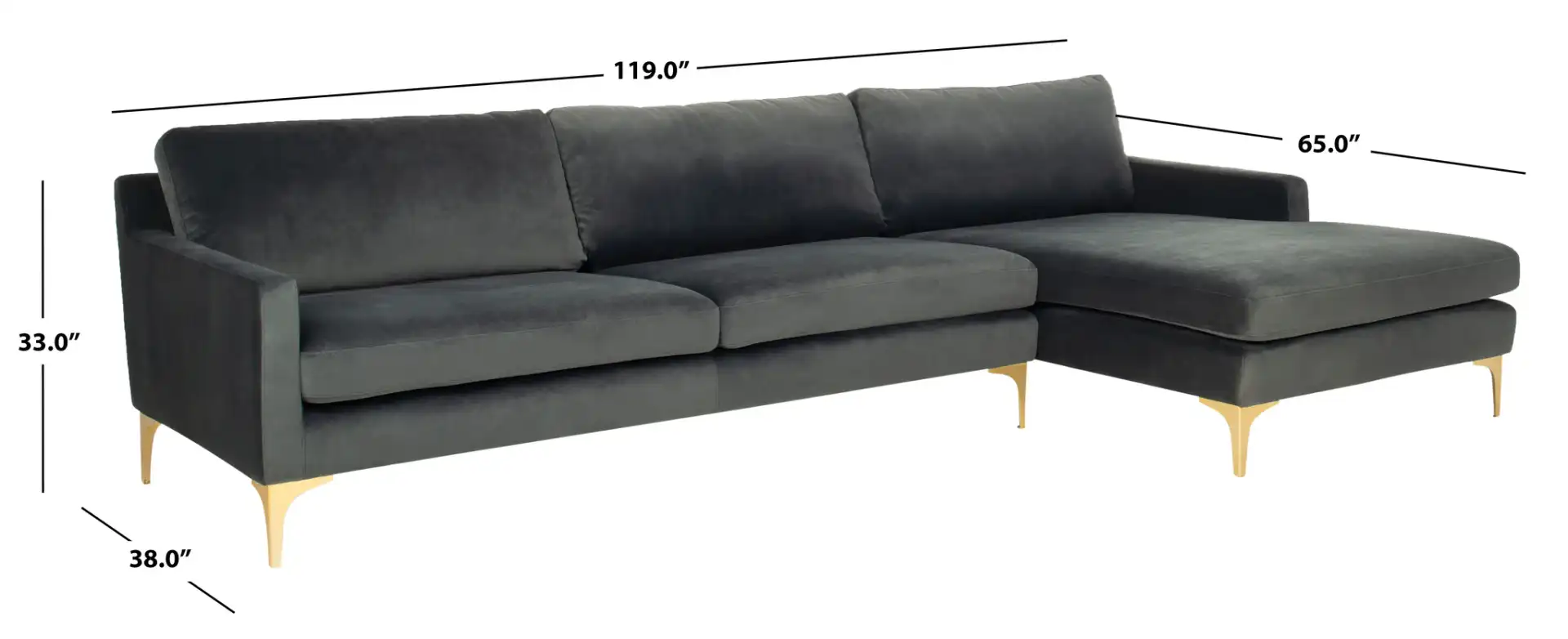 Brayson Chaise Sectional Sofa in Dark Grey, detail view