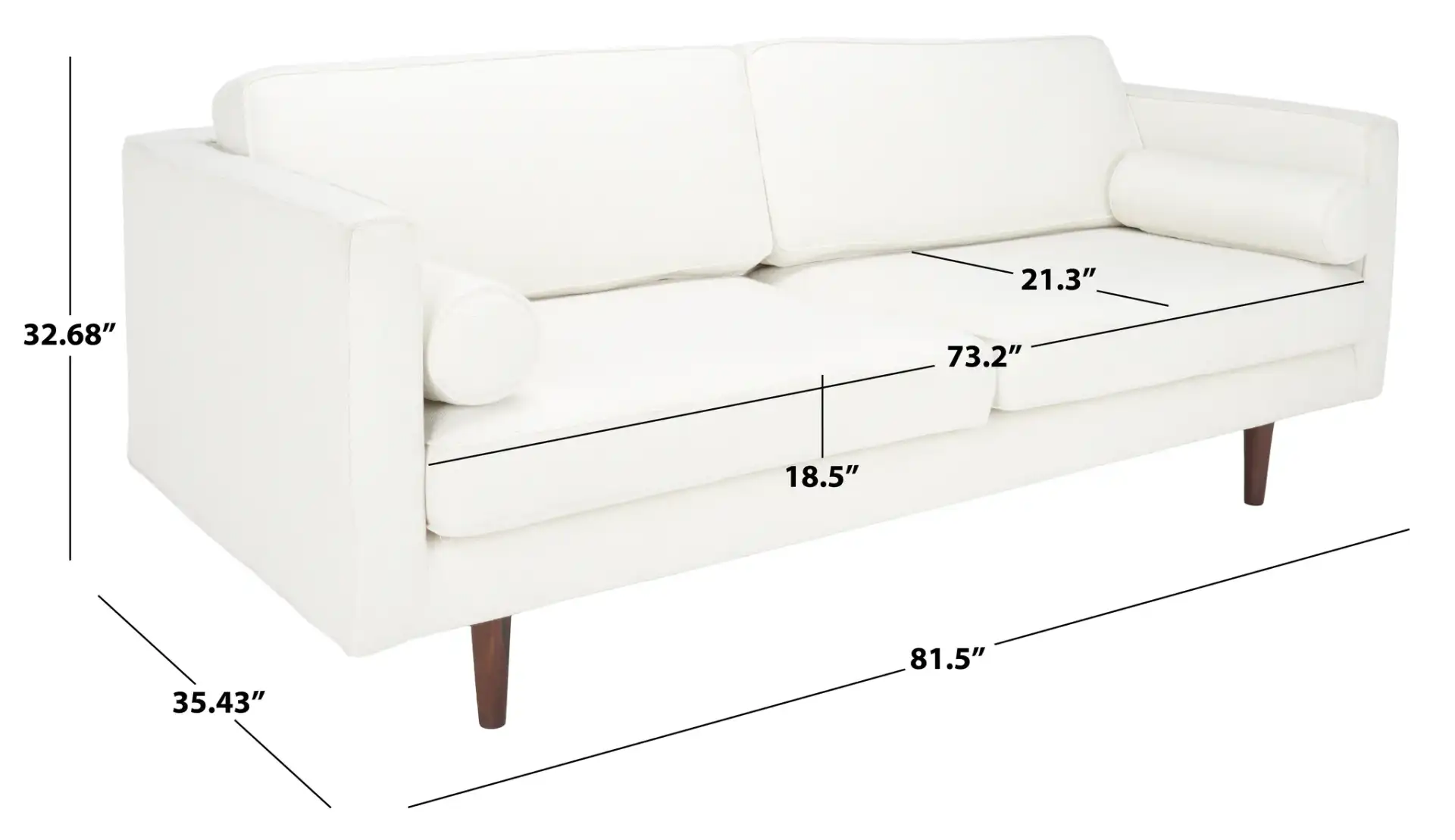 Hurley Mid-Century Sofa in White, detail view