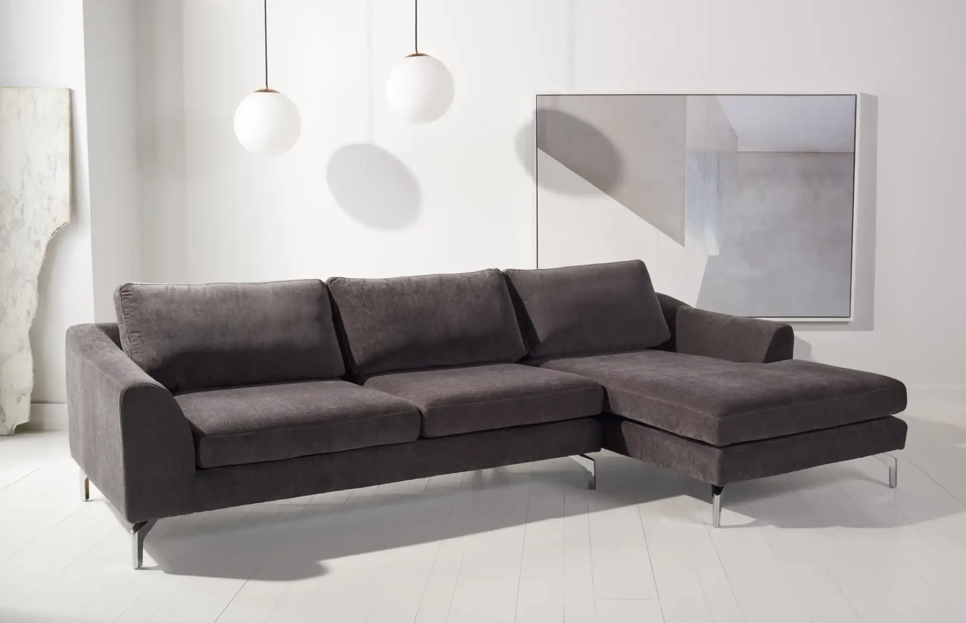 Nicholsen Modern Sofa in Anthracite in a styled room