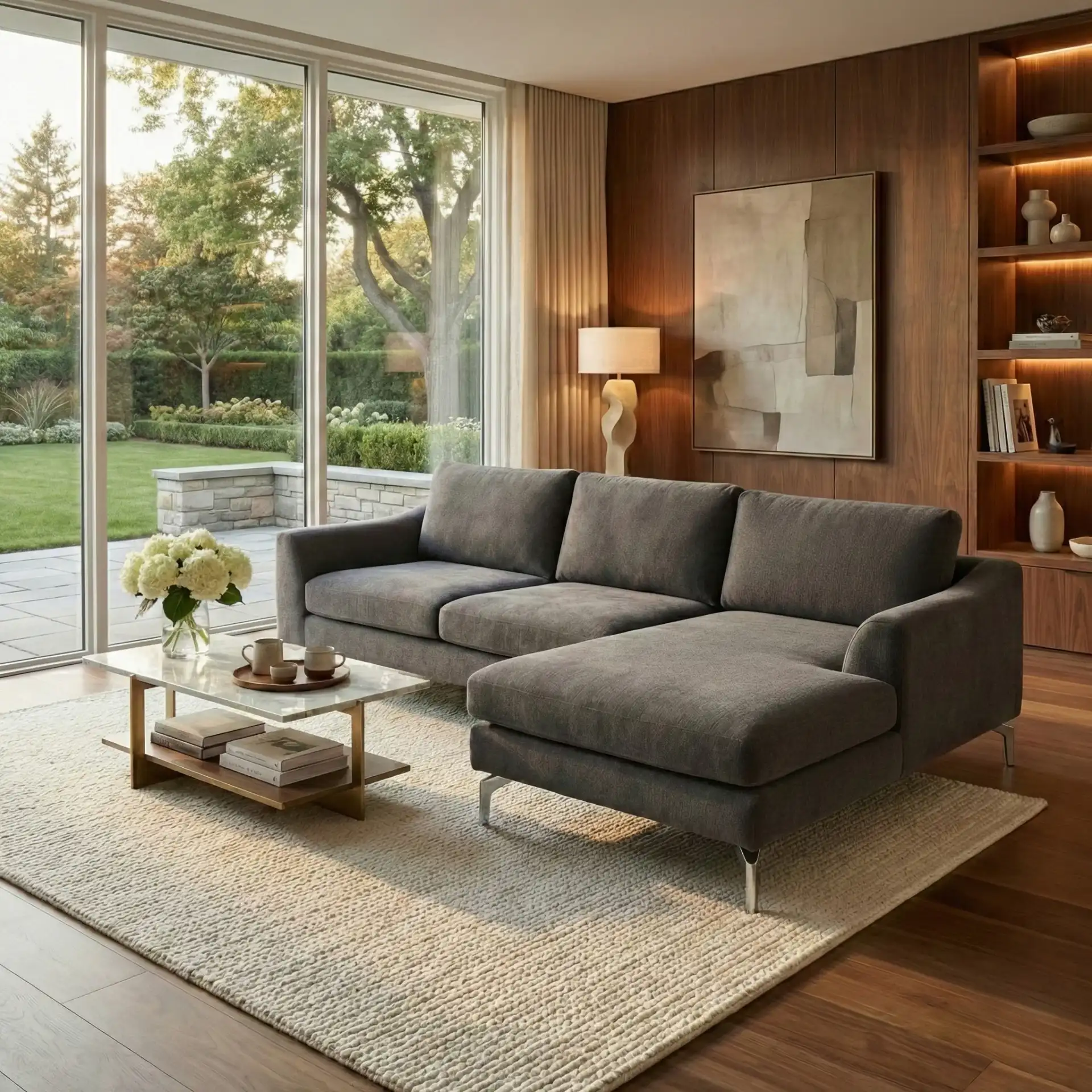 Nicholsen Modern Sofa in Anthracite in a styled room