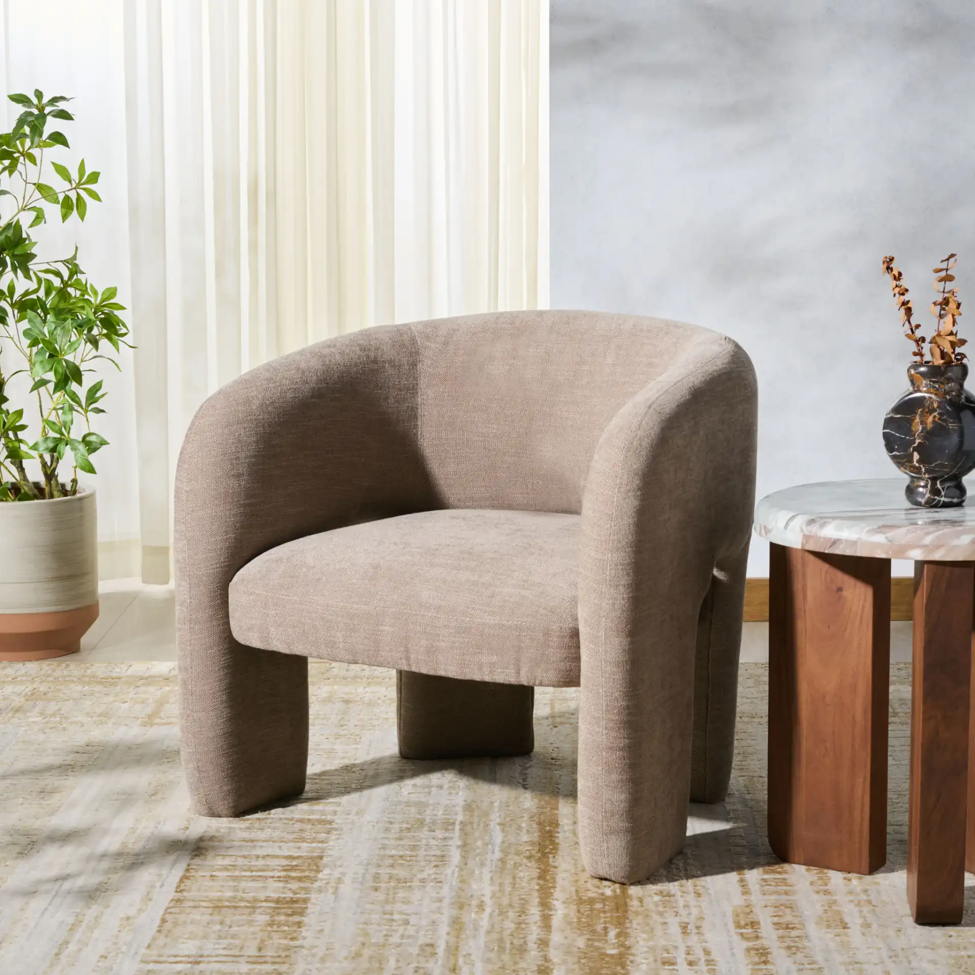 Tamlyn Accent Chair in Light Brown in a styled room