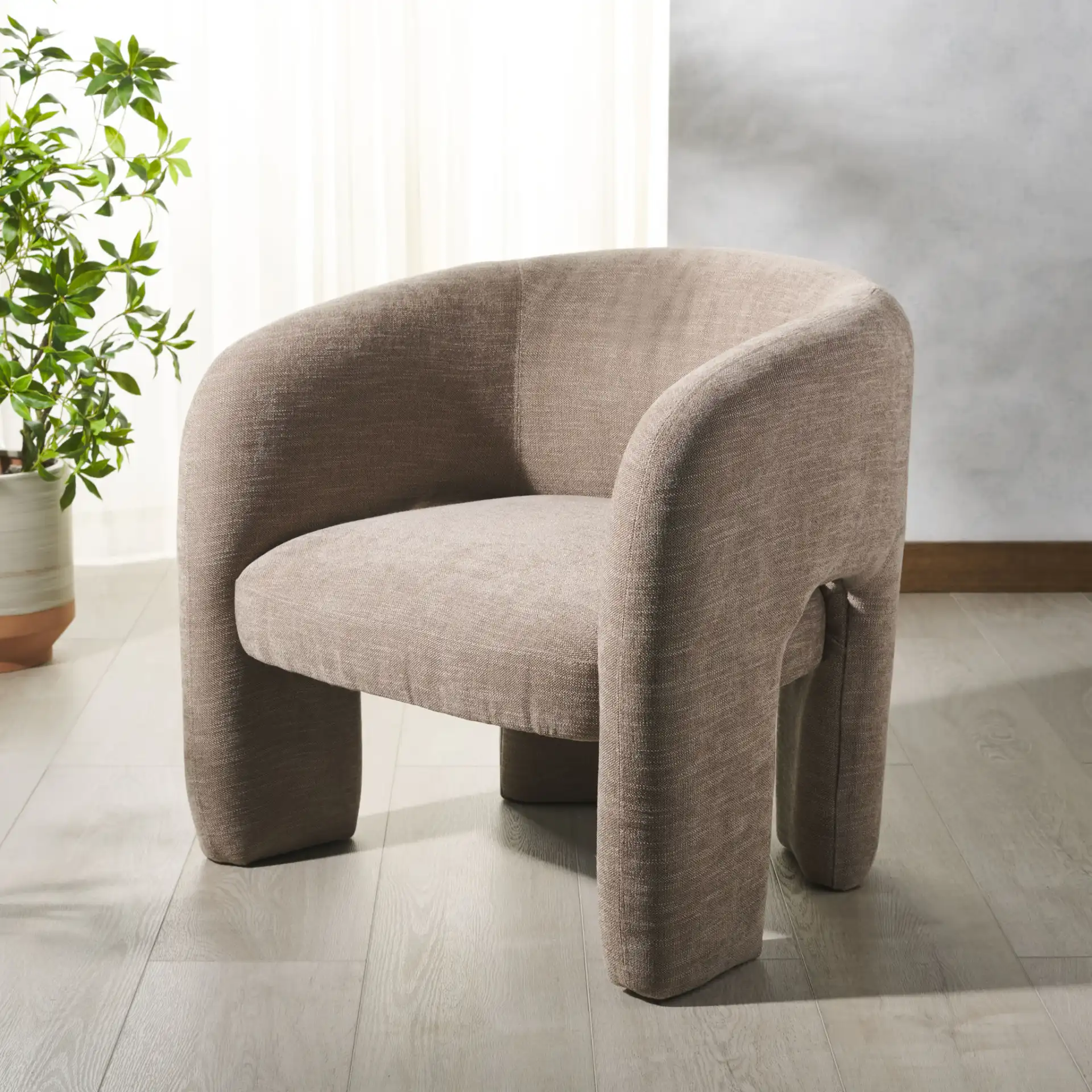 Tamlyn Accent Chair in Light Brown in a styled room