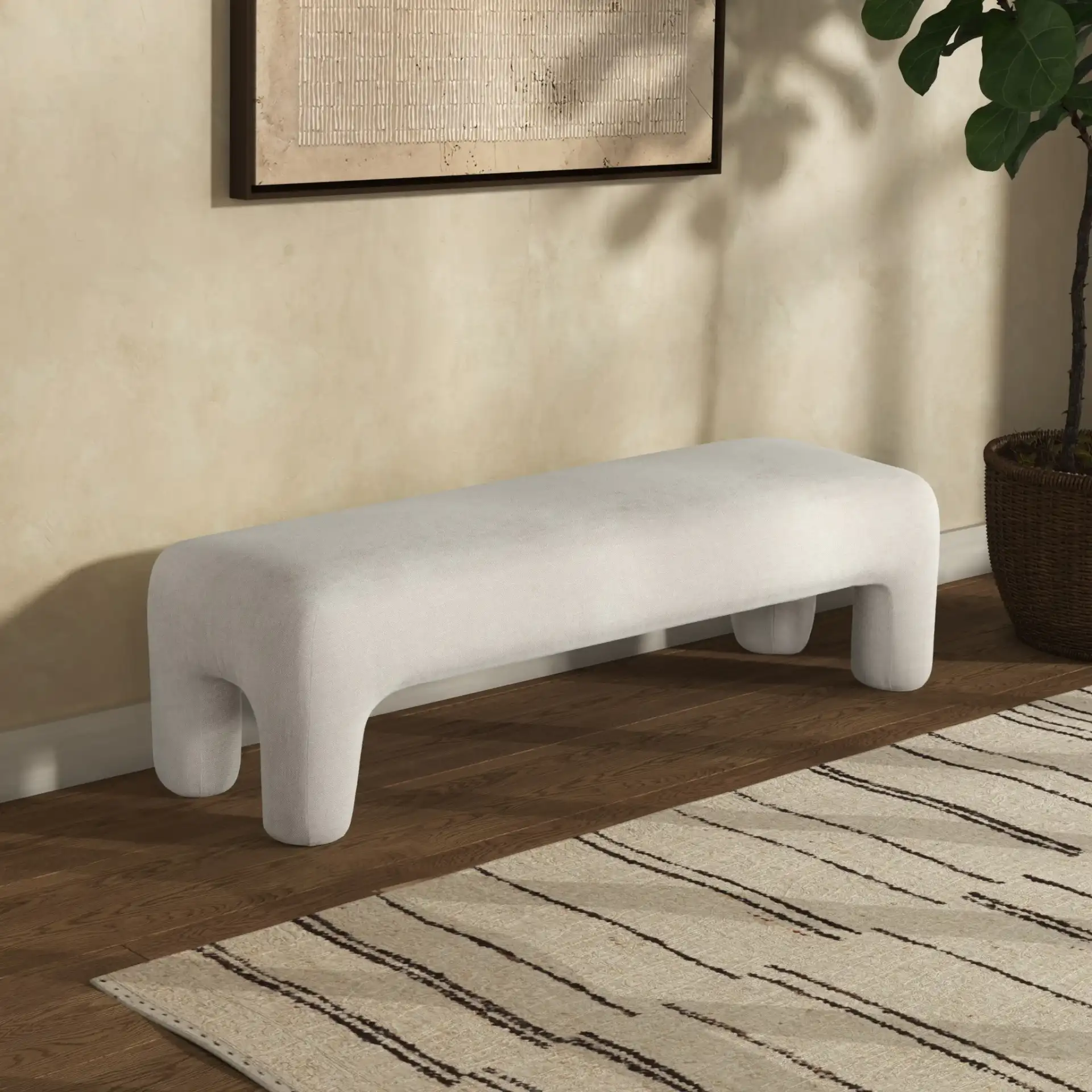 Tamlyn Bench in Beige in a styled room