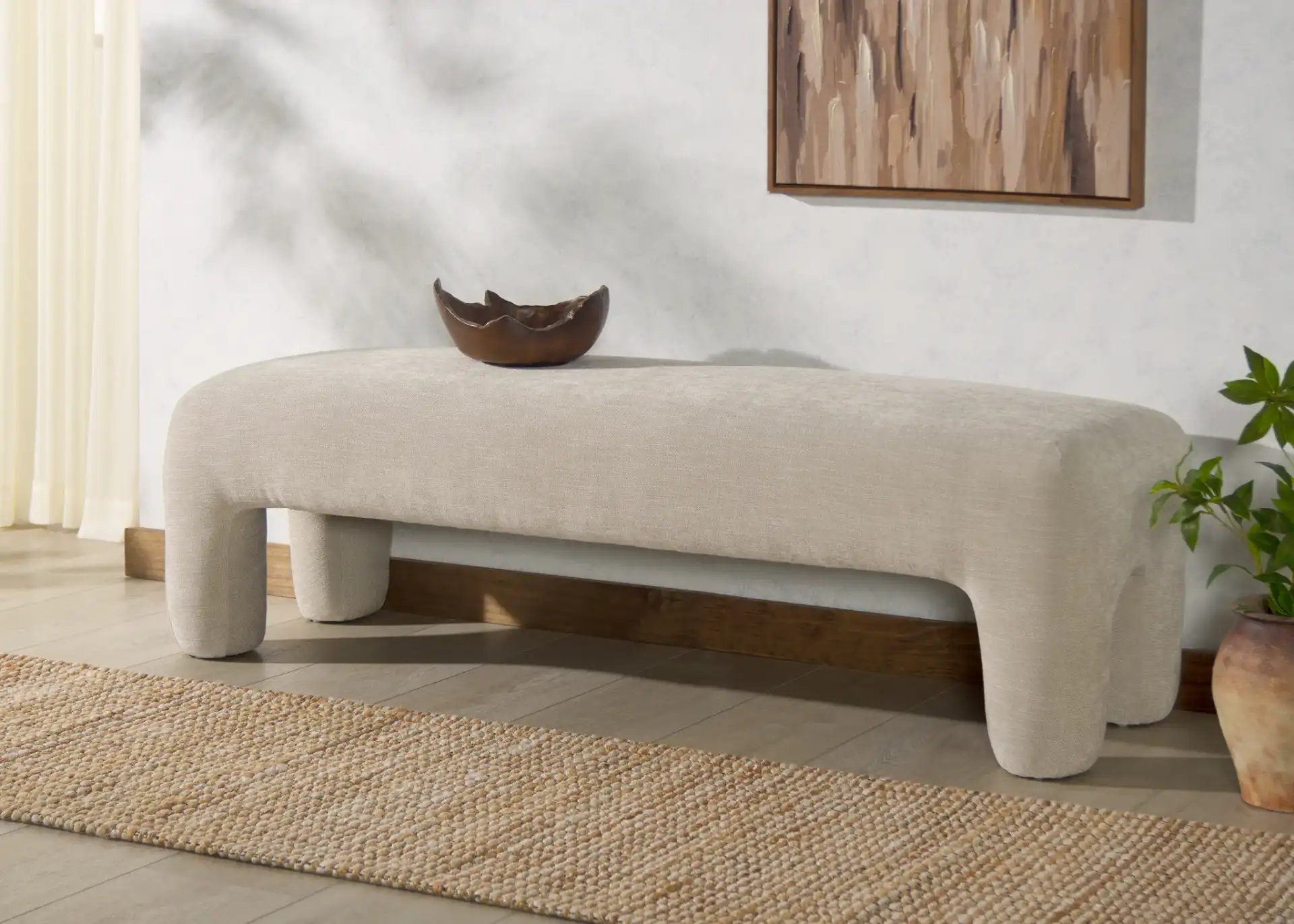 Tamlyn Bench in Beige in a styled room