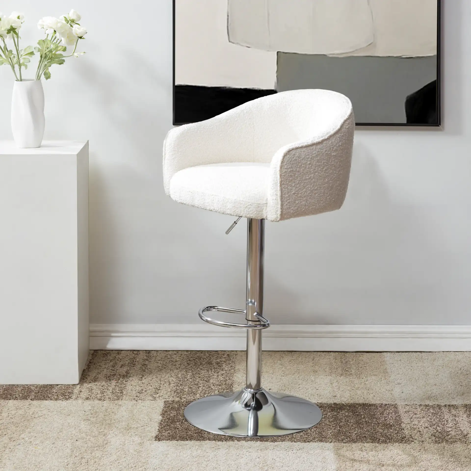 Ellsworth Adjustable Barstool in Light Gray in a styled room