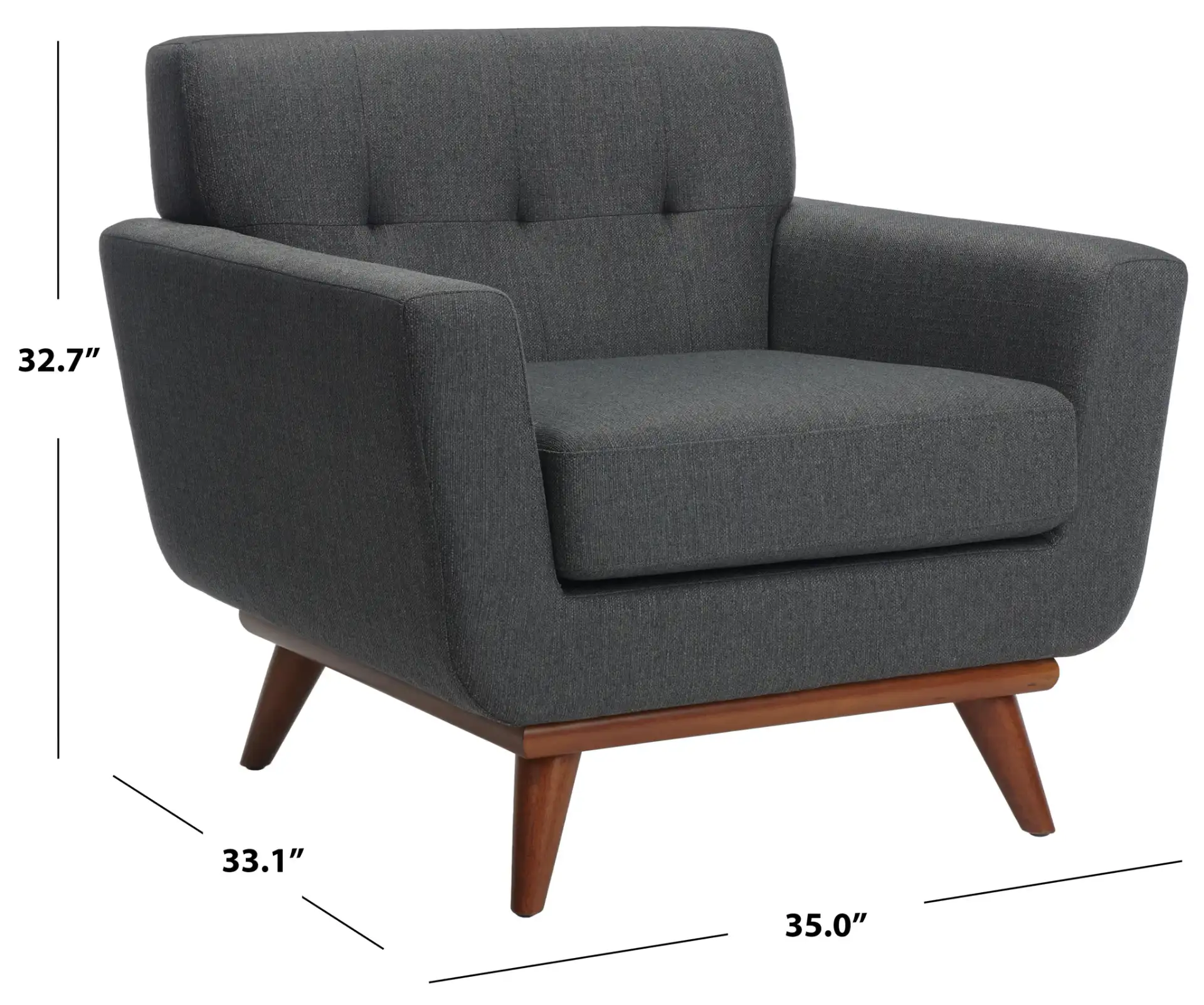 Opal Linen Tufted Arm Chair in Slate Gray, detail view