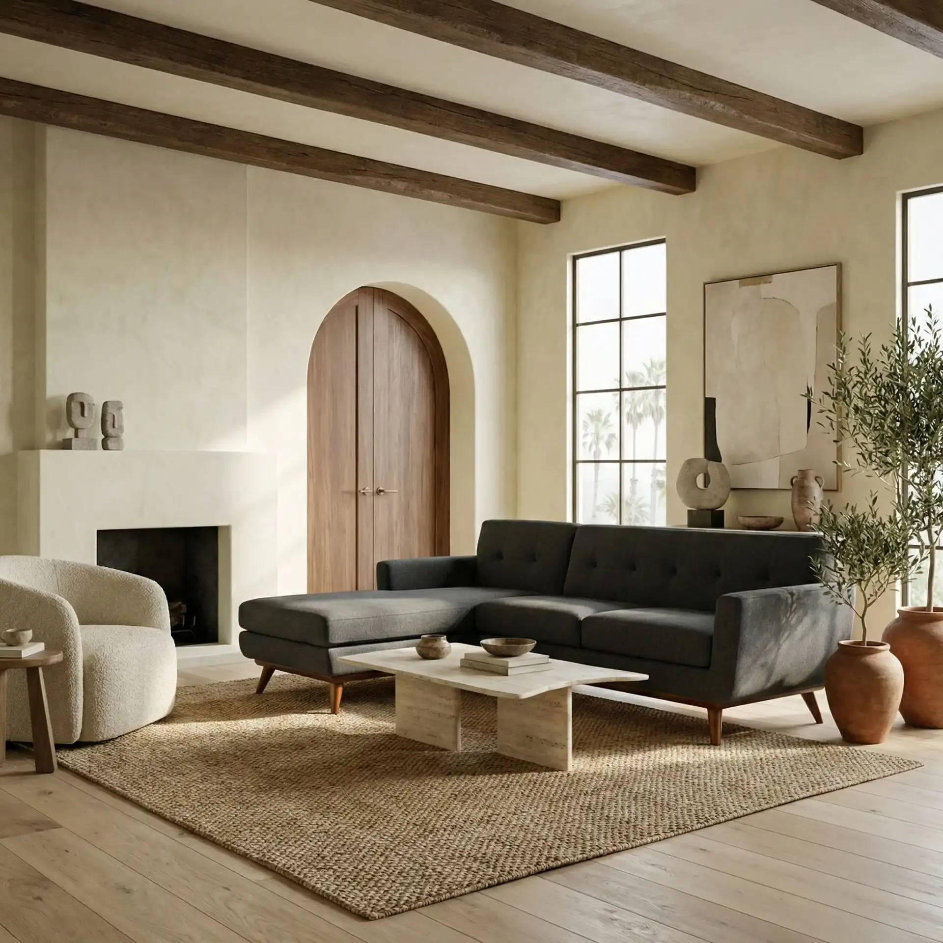 Opal Linen Tuft Sectional Sofa in Slate / Grey in a styled room