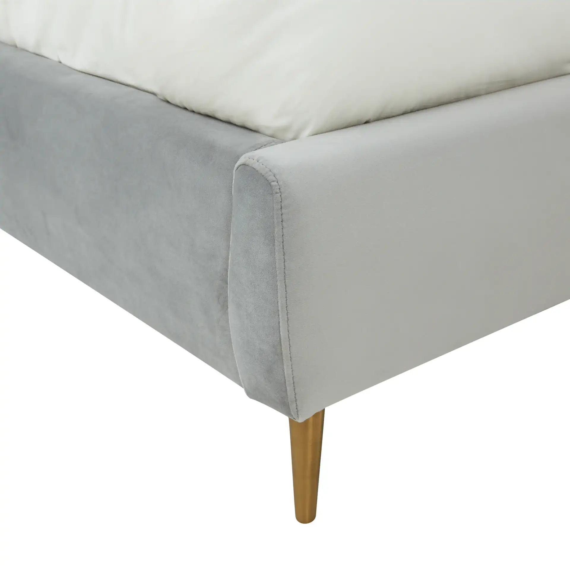 Rosabella Channel Tufted Bed in Light Grey / Gold in a styled room
