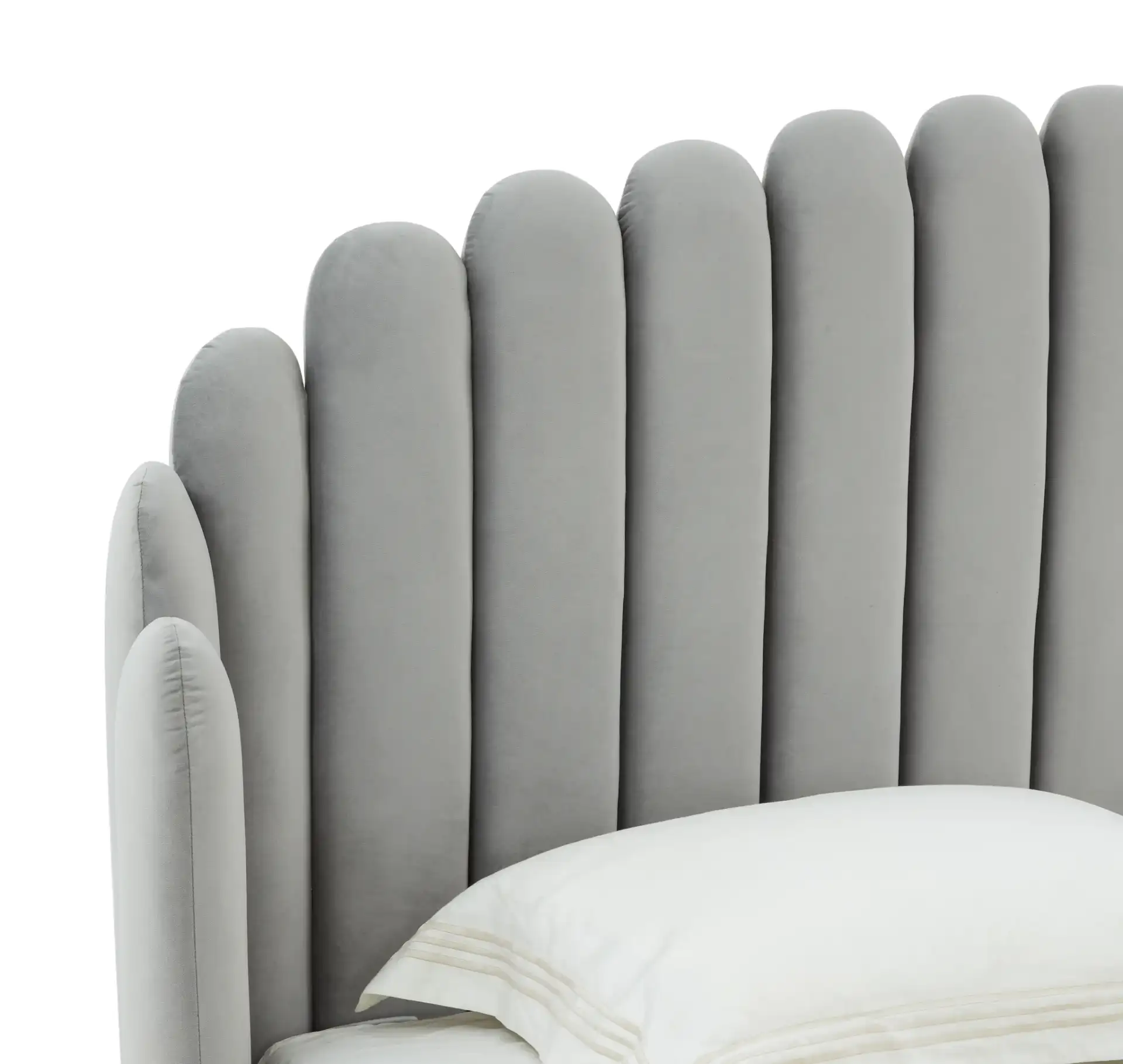 Rosabella Channel Tufted Bed in Light Grey / Gold in a styled room