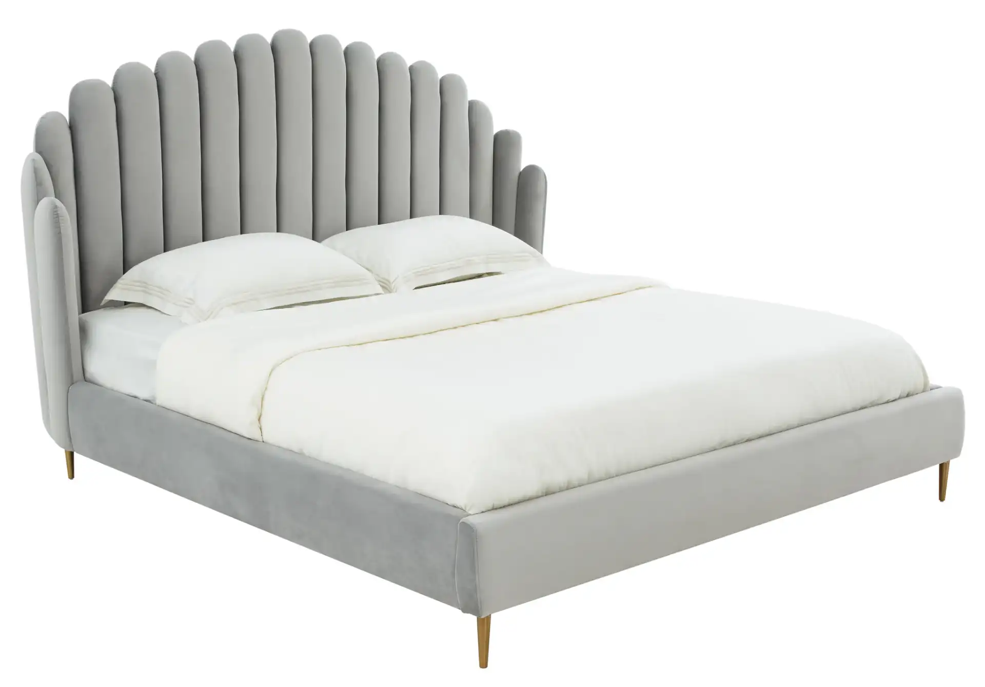 Rosabella Channel Tufted Bed in Light Grey / Gold