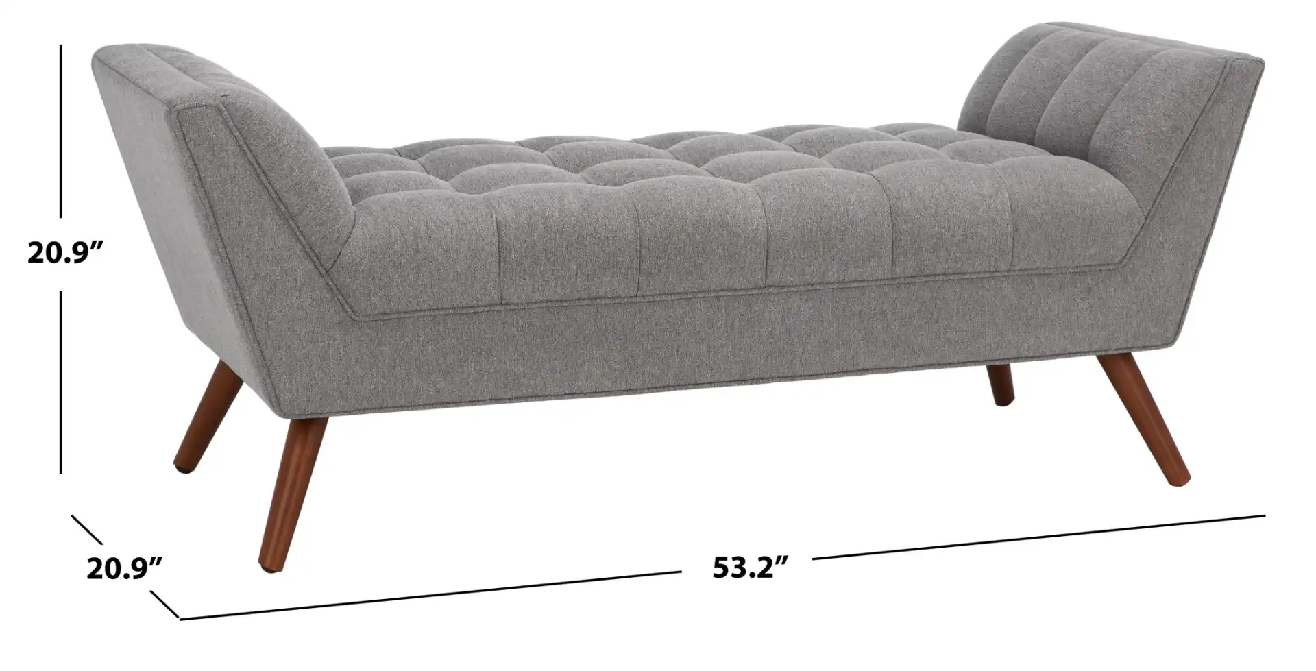 Damian Tufted Bench in Light Gray, detail view