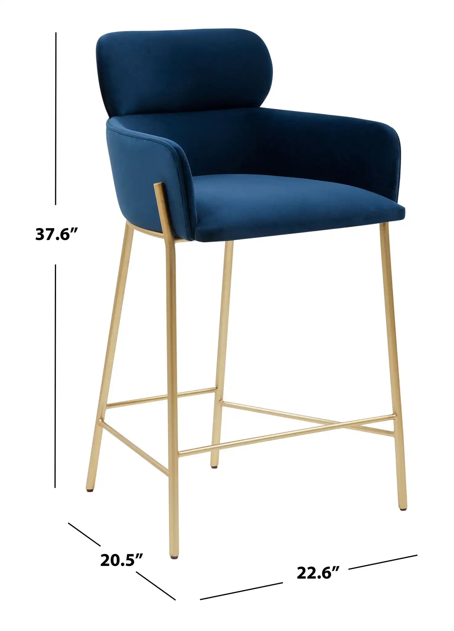 Charlize Velvet Counter Stool in Dark Gray / Gold, detail view