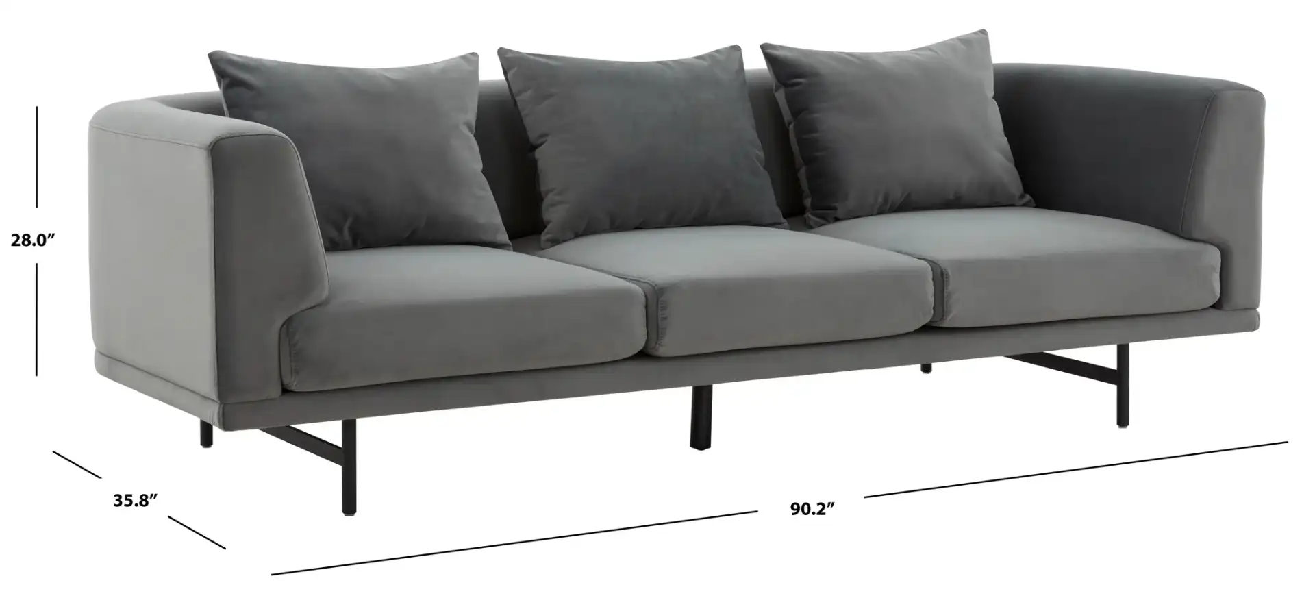 Marcy Velvet Sofa in Grey, detail view