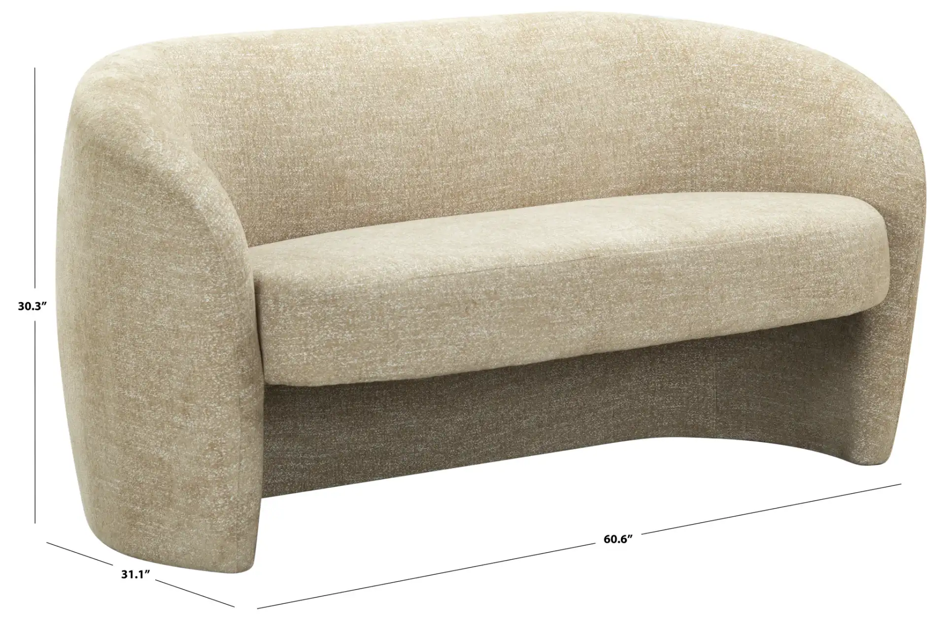 Zhao Curved Loveseat in Light Brown, detail view
