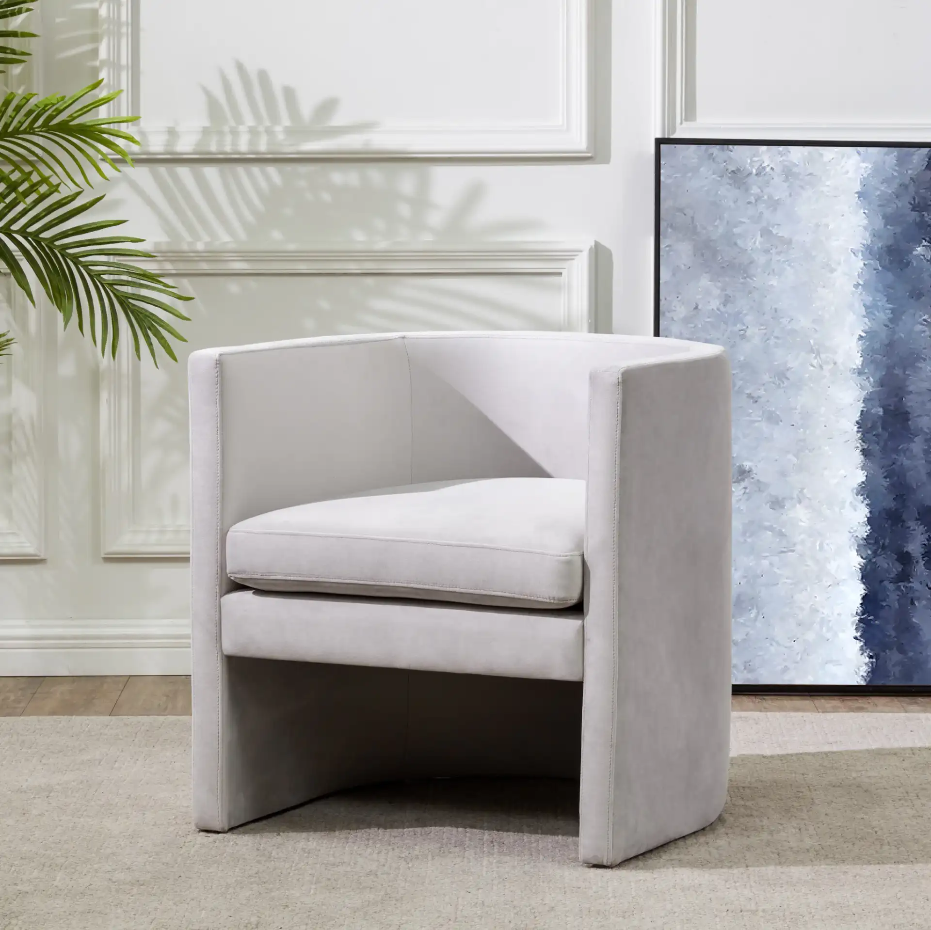 Rosabeth Curved Dining Chair in Light Gray in a styled room