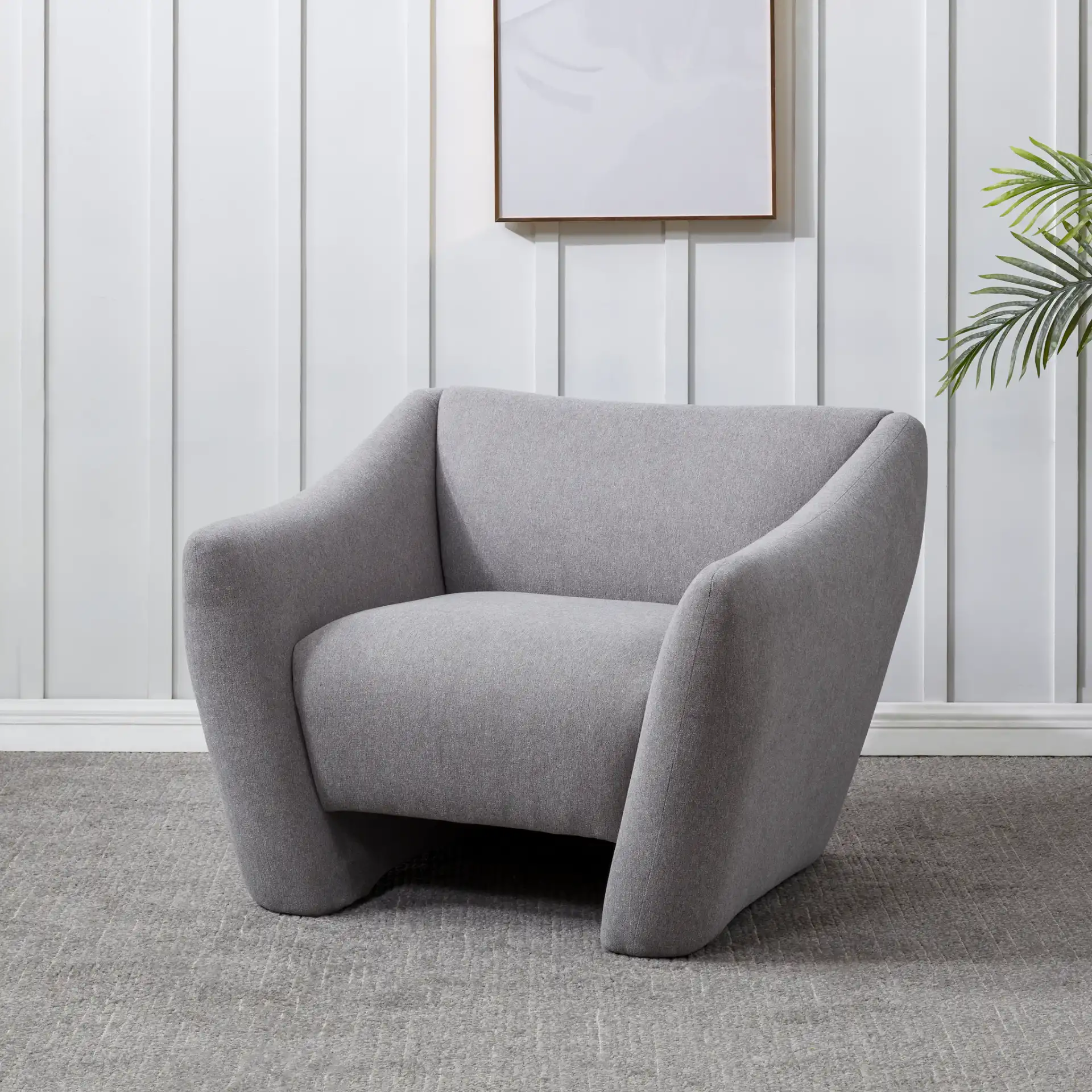 Stefanie Modern Accent Chair in Light Gray in a styled room