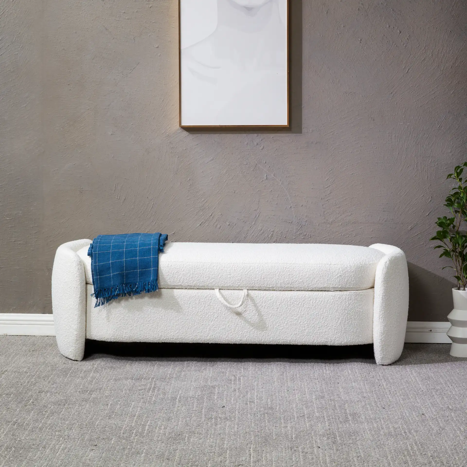 Danianna Boucle Bench in Light Brown in a styled room