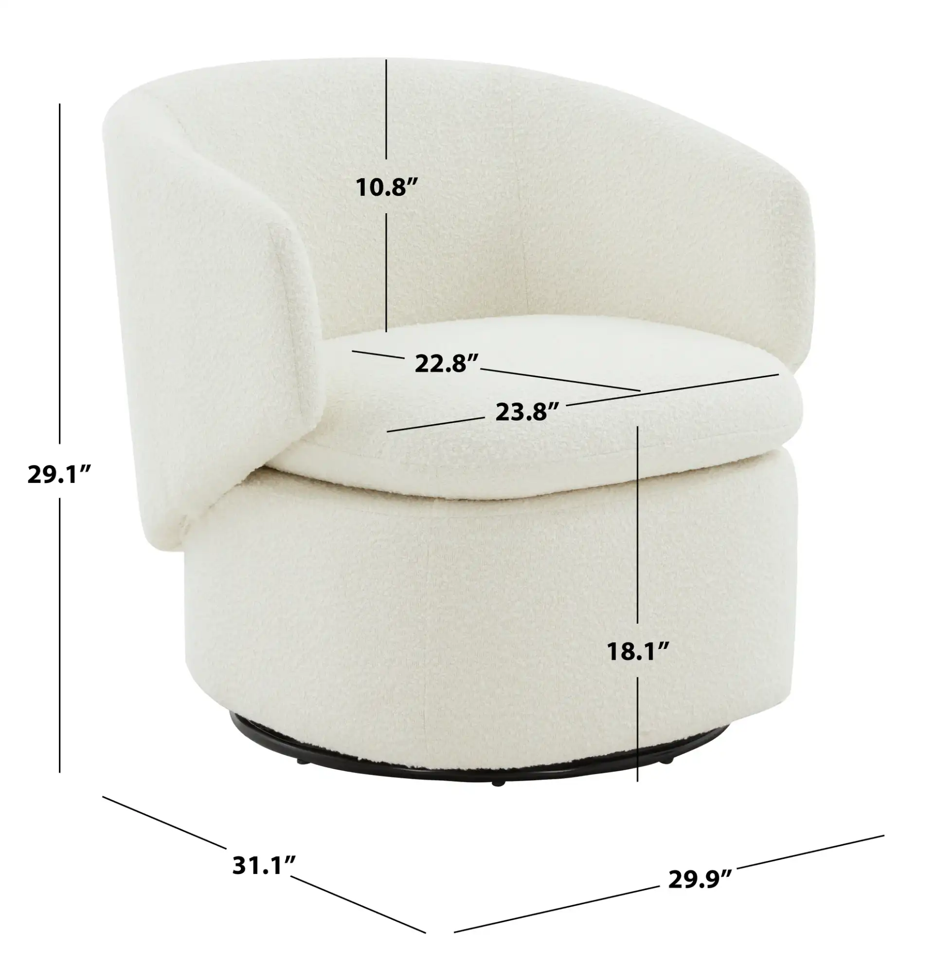 Phyllis Boucle Swivel Chair in Black, detail view