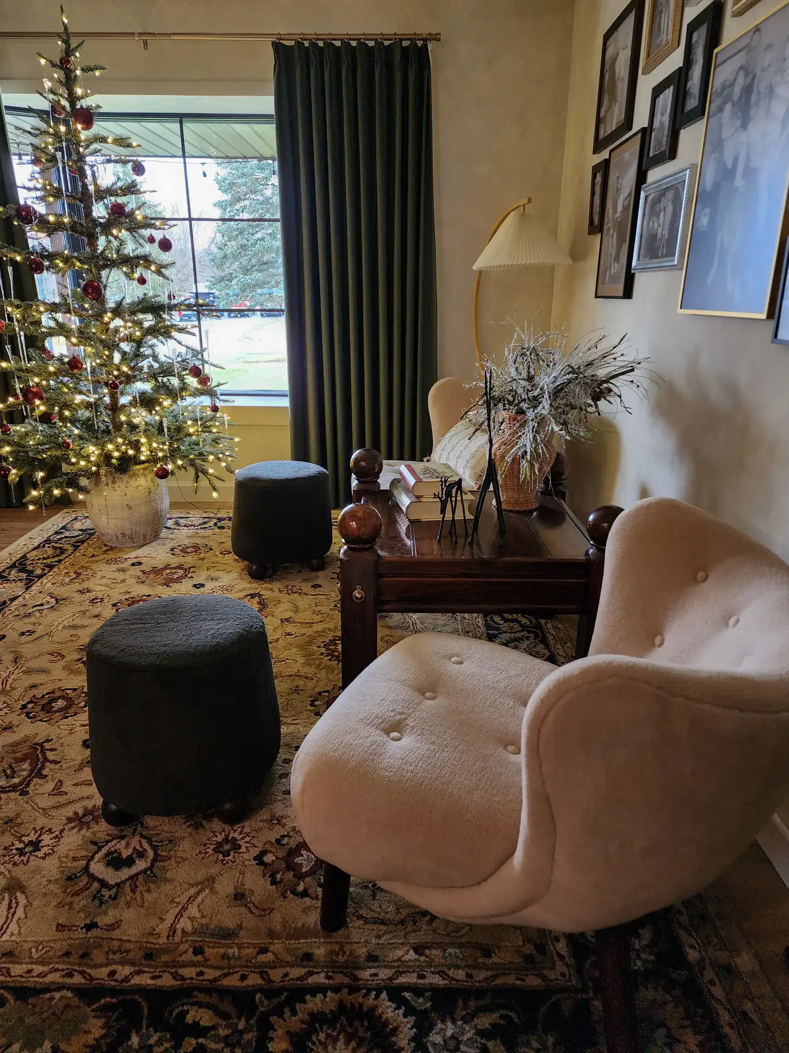 Gabriel Modern Wingback Chair in Tan / Dark Brown in a styled room