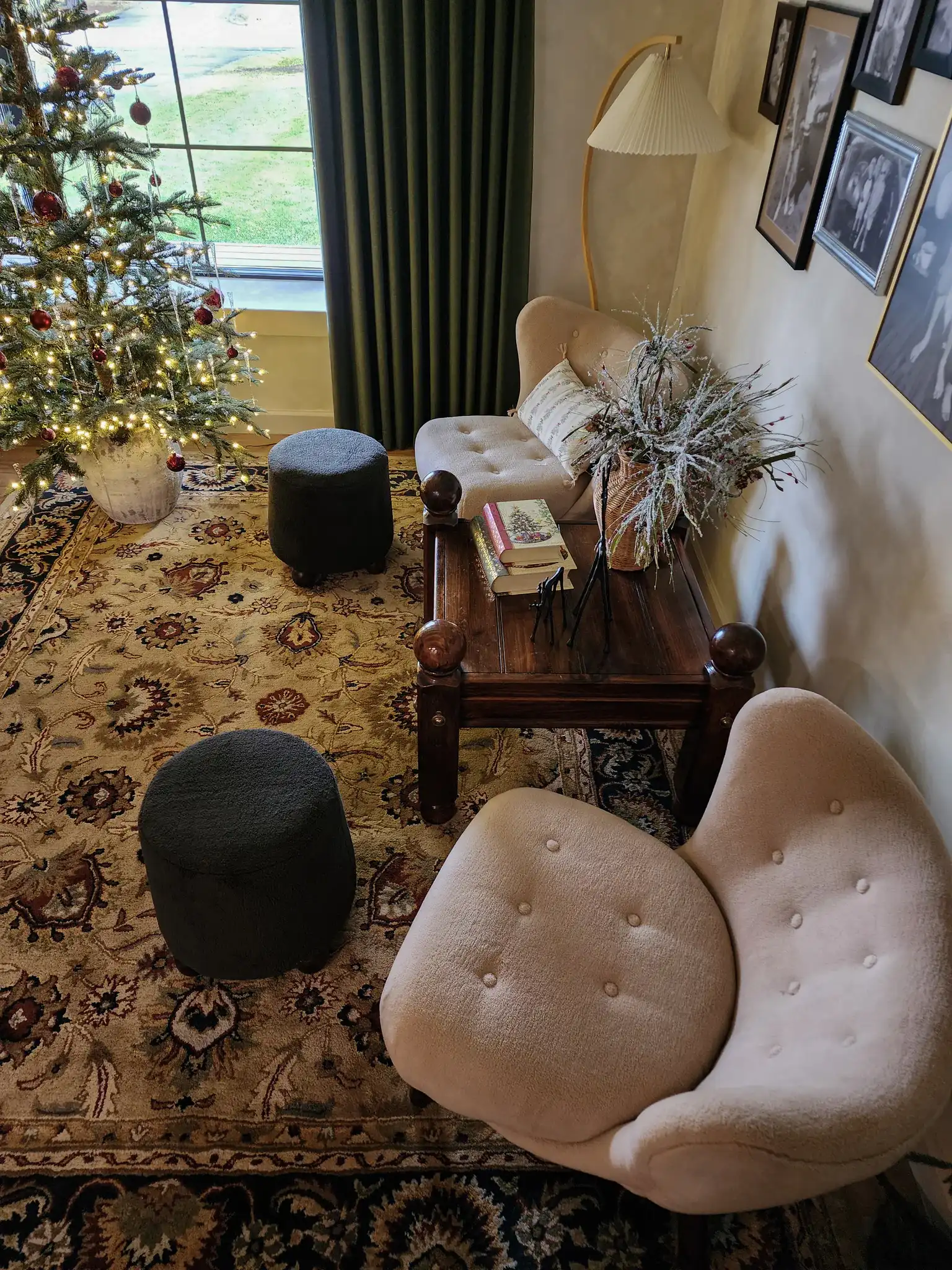 Gabriel Modern Wingback Chair in Tan / Dark Brown in a styled room