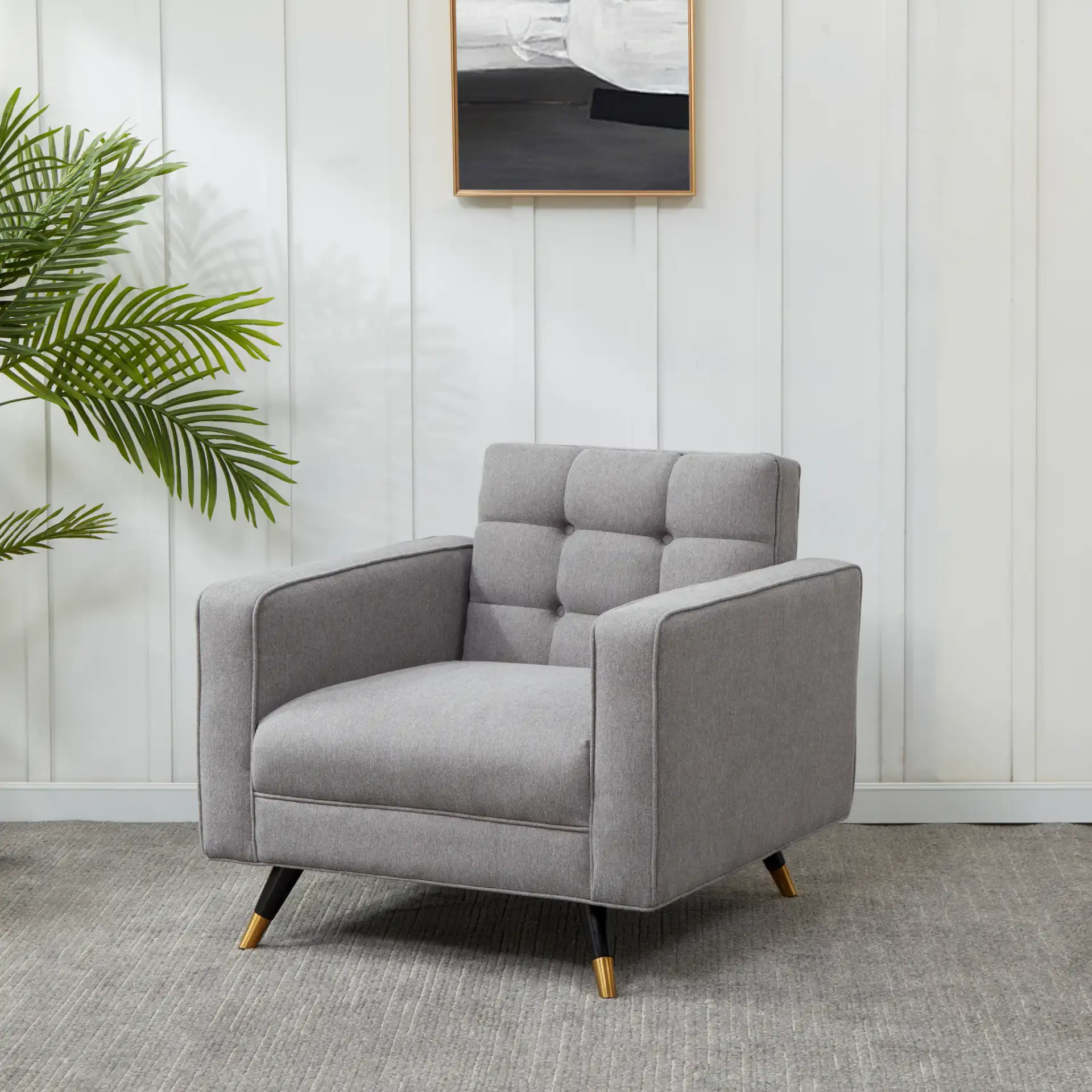 Bradson Tufted Back Accent Chair in Light Gray / Black in a styled room