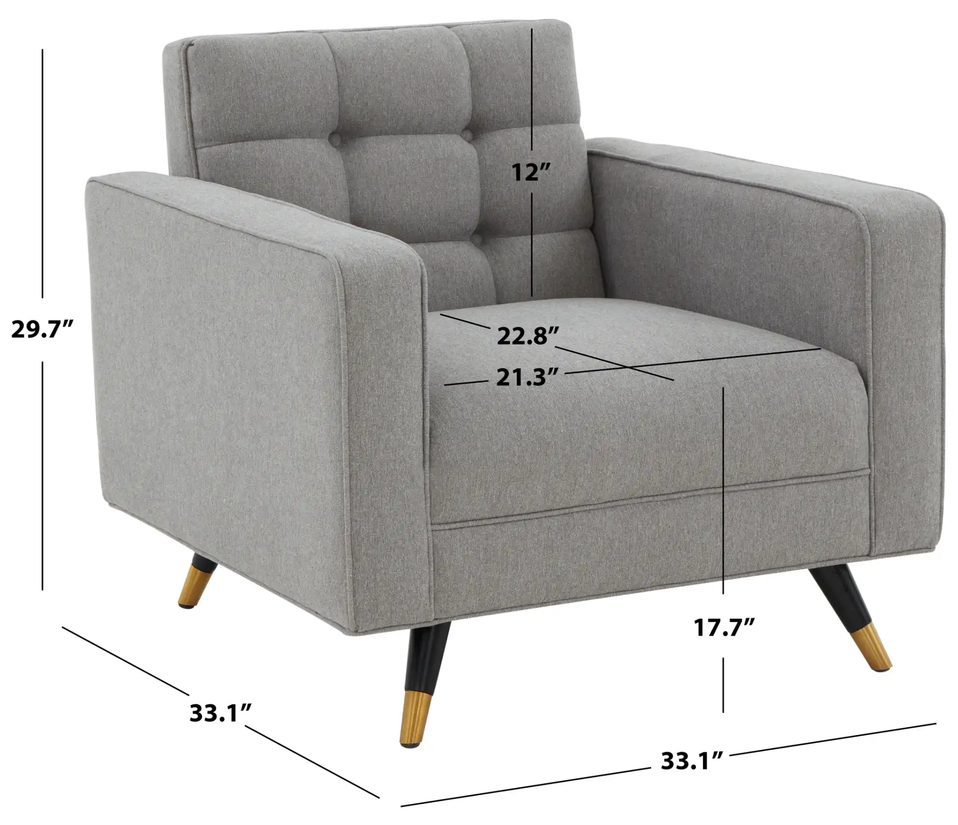 Bradson Tufted Back Accent Chair in Light Gray / Black, detail view