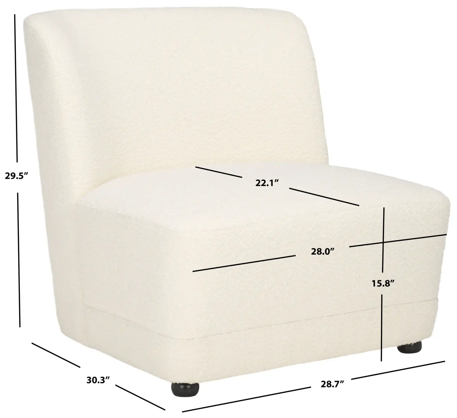 Nessa Boucle Accent Chair in Ivory / Black, detail view